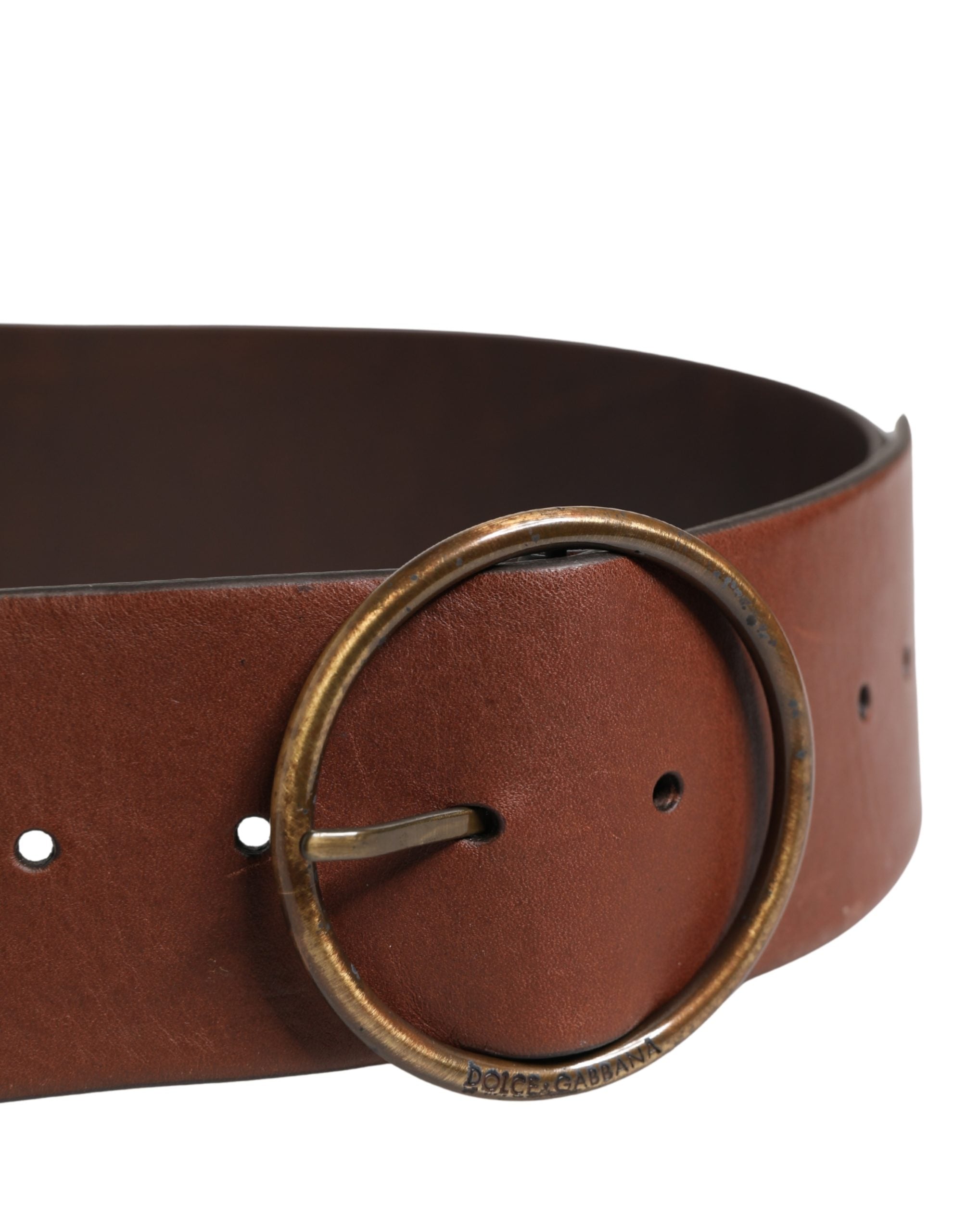 Brown Leather Wide Waist Metal Round Belt - ventzia