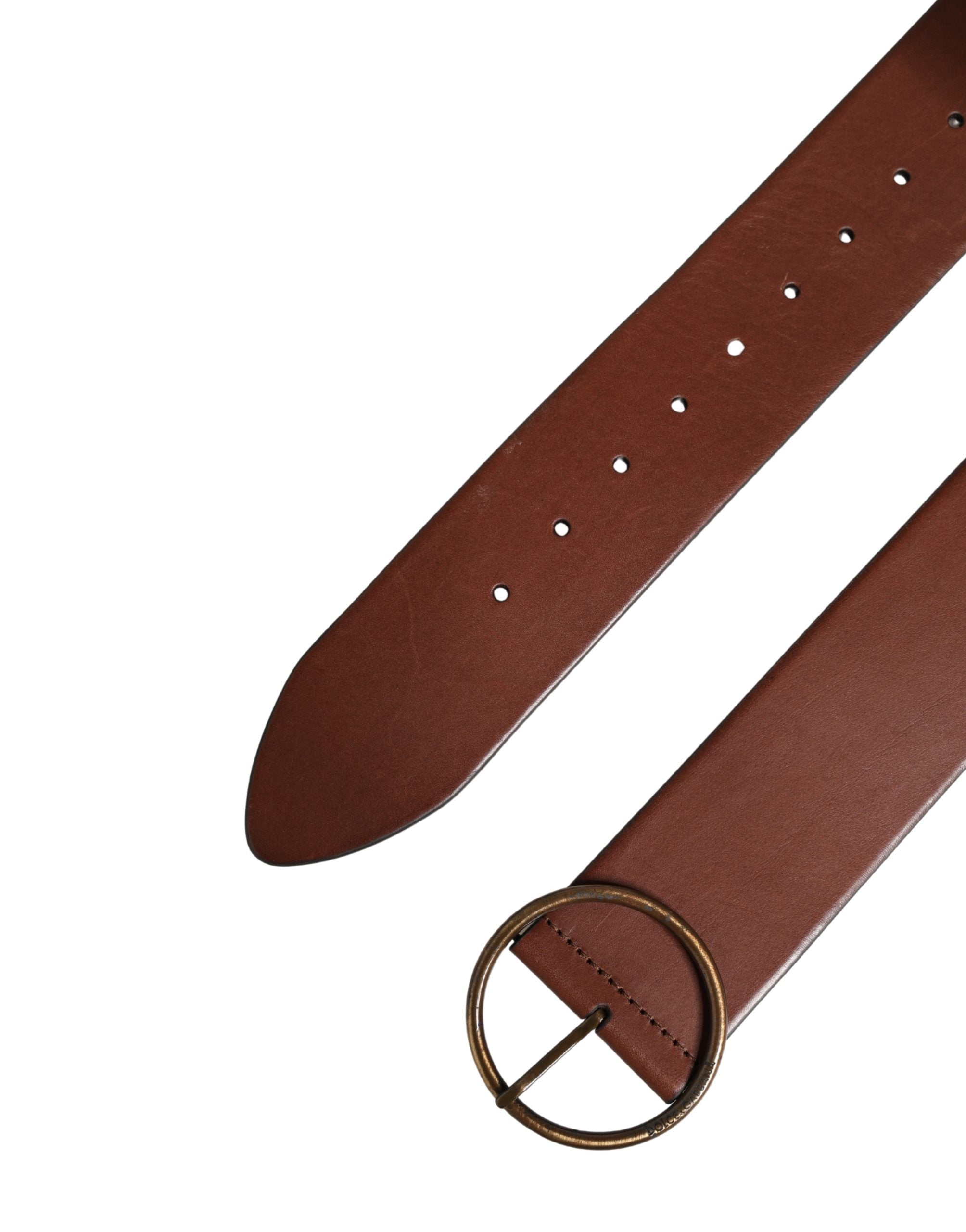 Brown Leather Wide Waist Metal Round Belt - ventzia