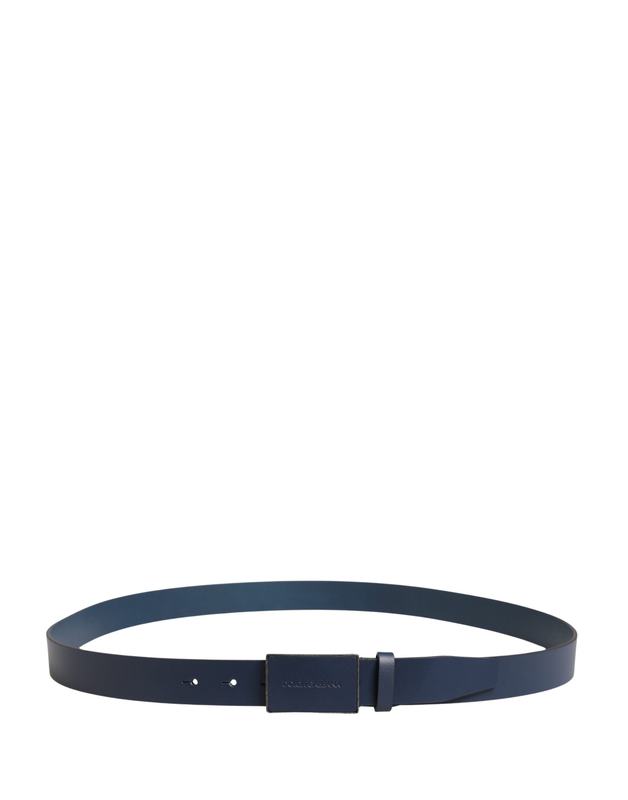 Men Blue Calf Leather Logo Metal Buckle Belt - ventzia