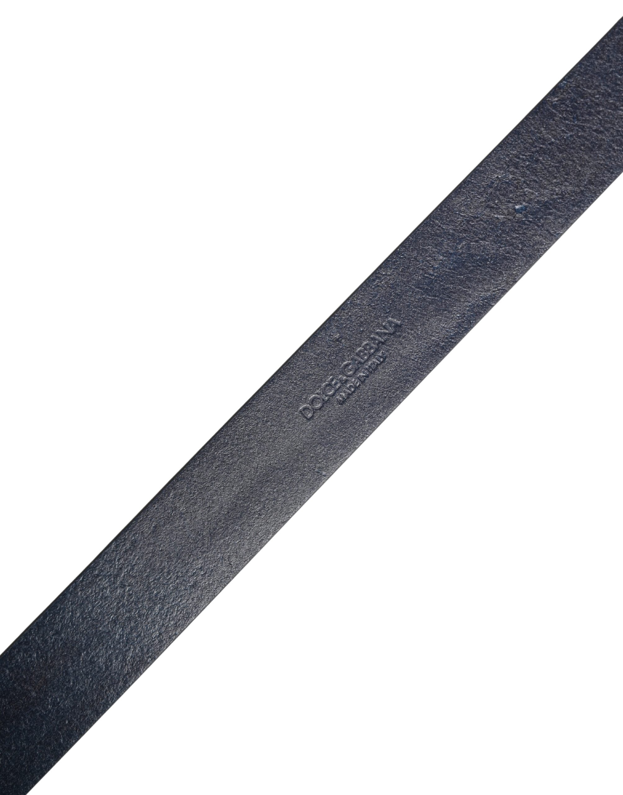 Men Blue Calf Leather Logo Metal Buckle Belt - ventzia