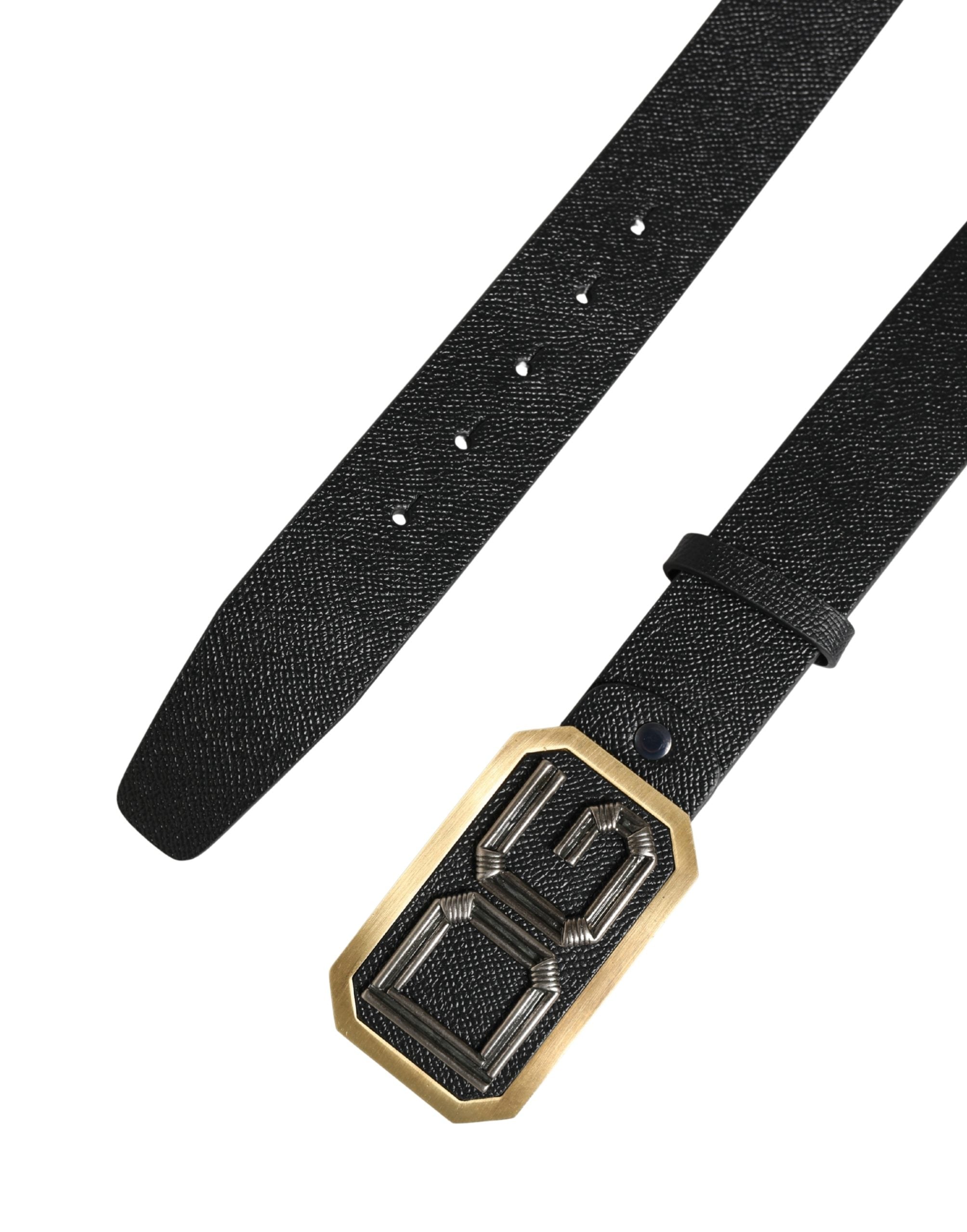 Men Black Leather DG Logo Metal Buckle Belt - ventzia