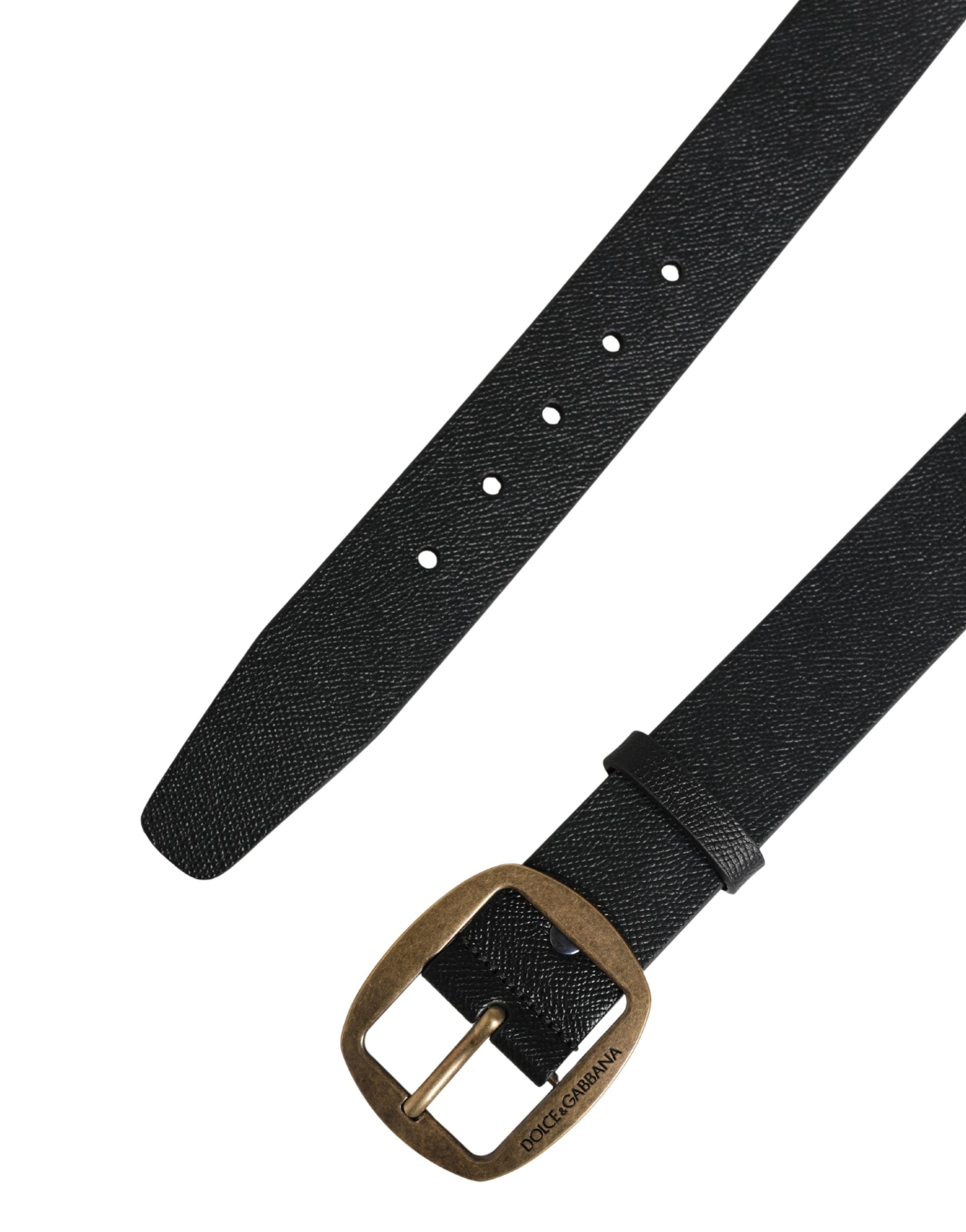 Men Black Classic Leather Metal Buckle Belt - ventzia