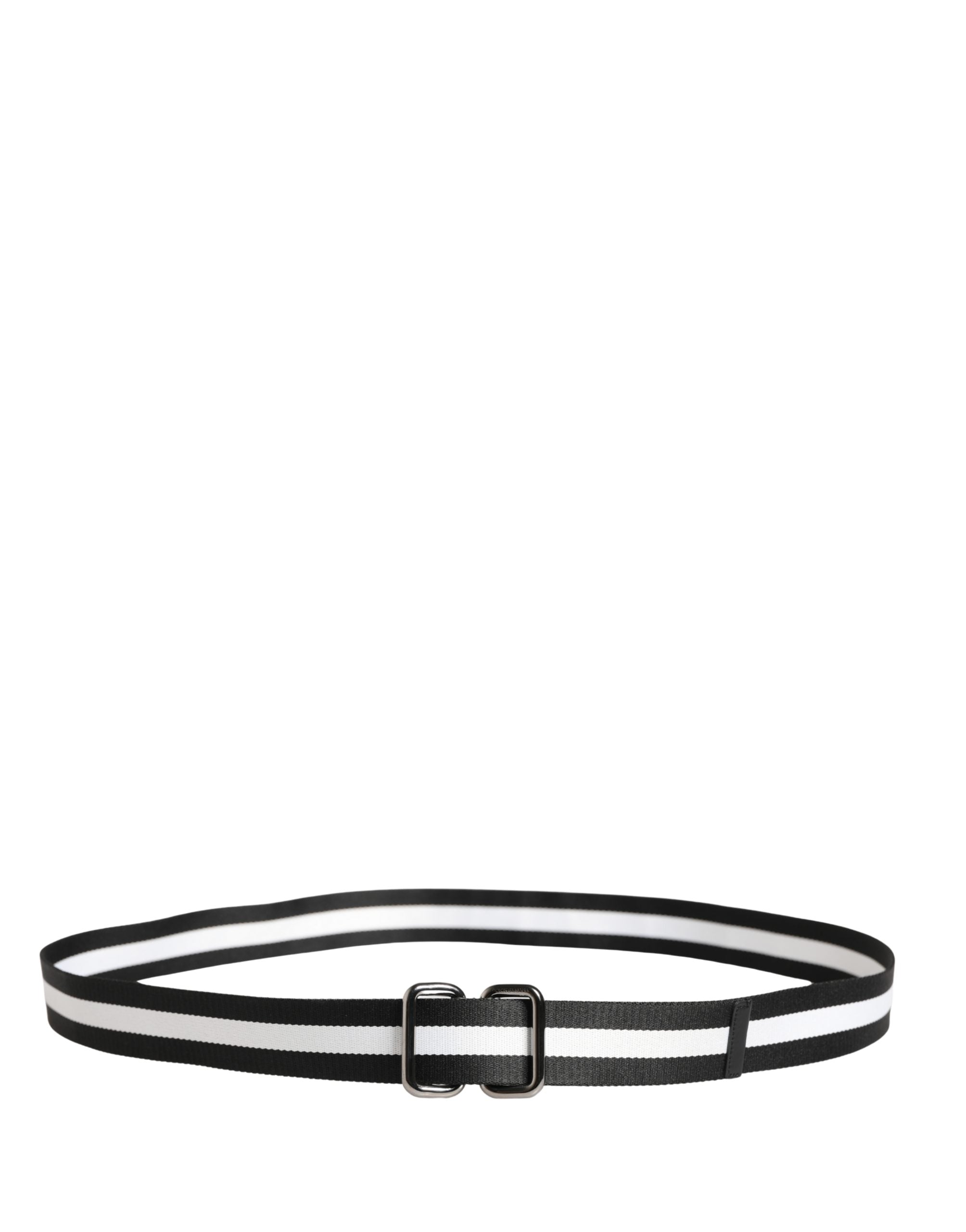 Men Black White Nylon Logo Metal Buckle Belt - ventzia