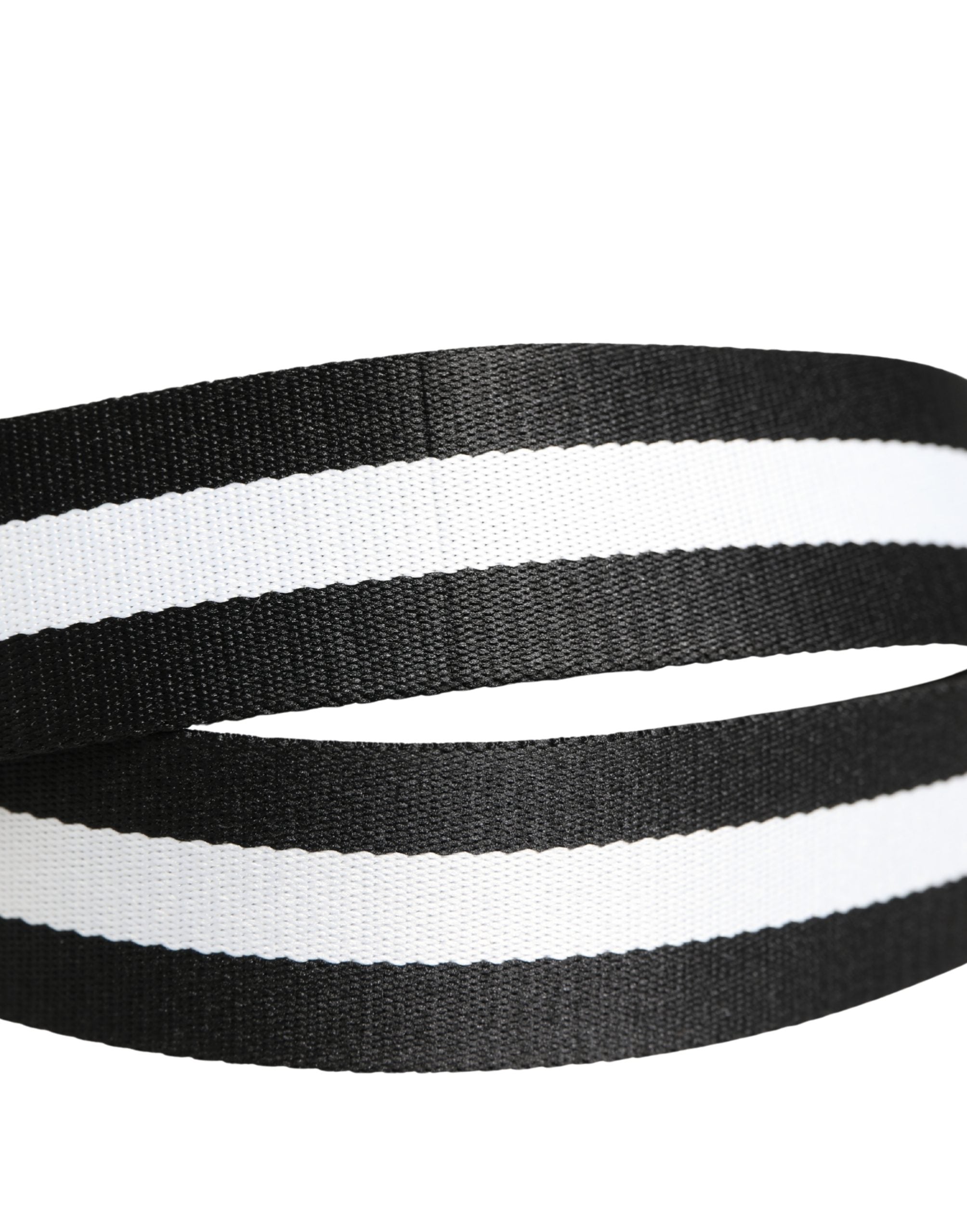 Men Black White Nylon Logo Metal Buckle Belt - ventzia