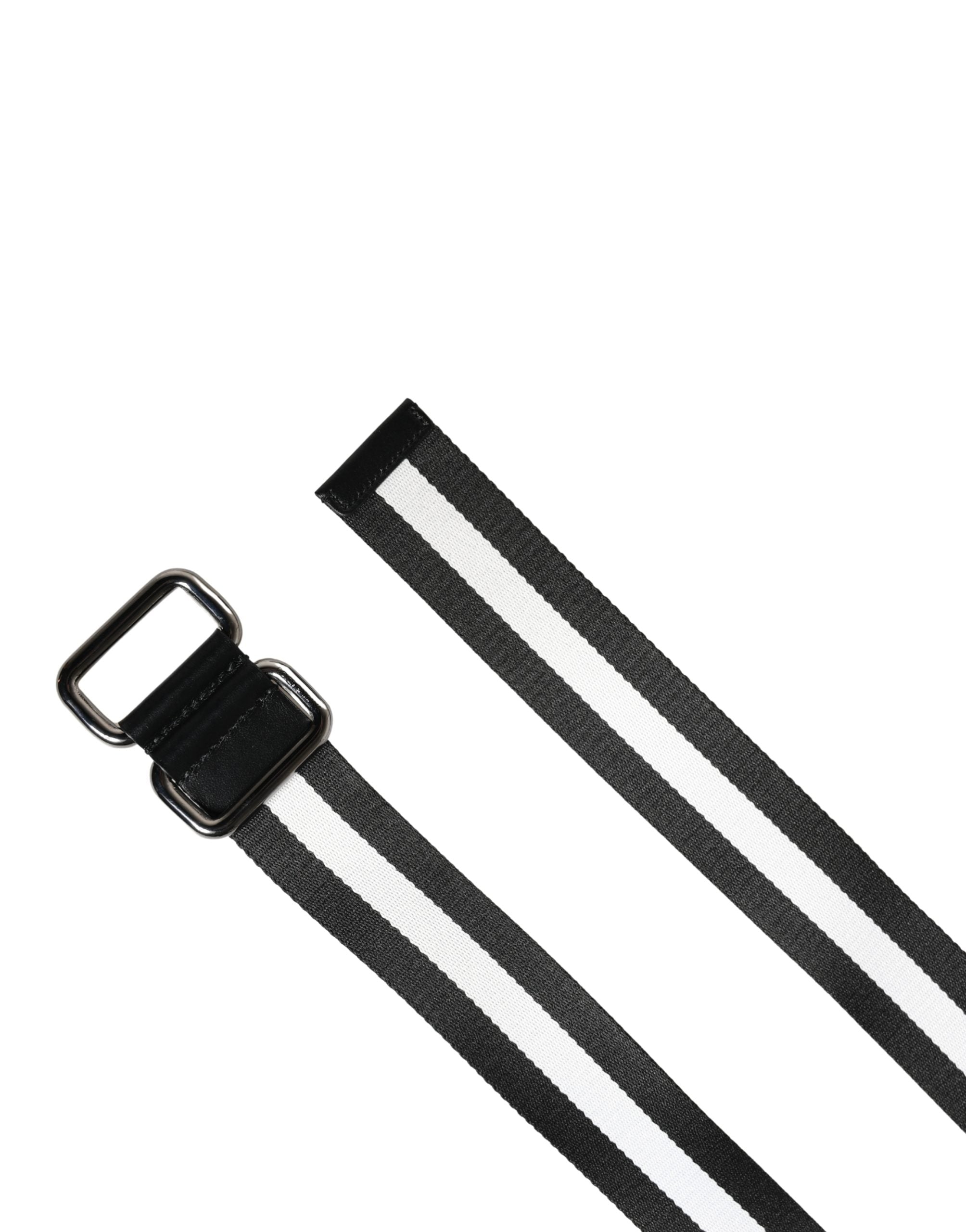 Men Black White Nylon Logo Metal Buckle Belt - ventzia