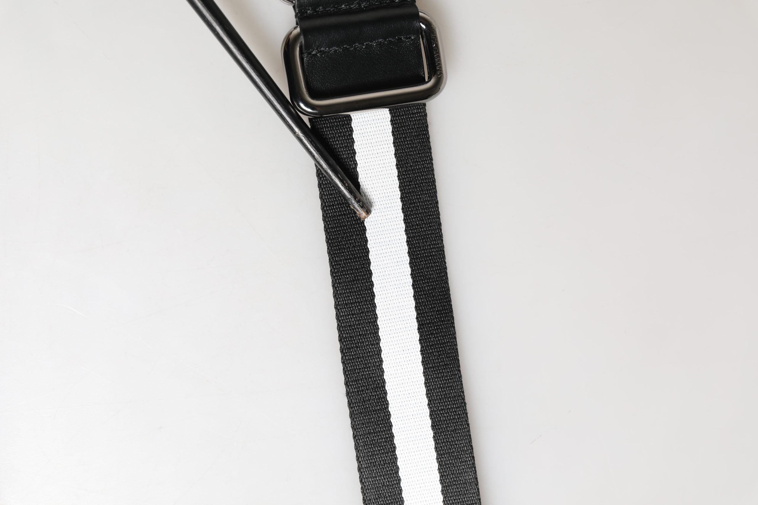 Men Black White Nylon Logo Metal Buckle Belt - ventzia