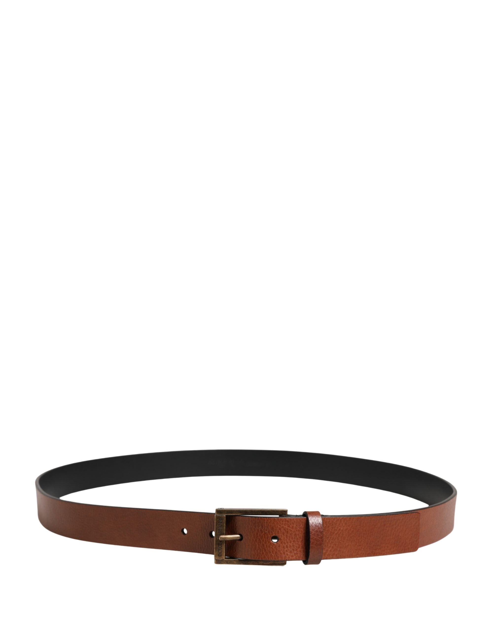 Men Brown Leather Classic Metal Buckle Belt - ventzia