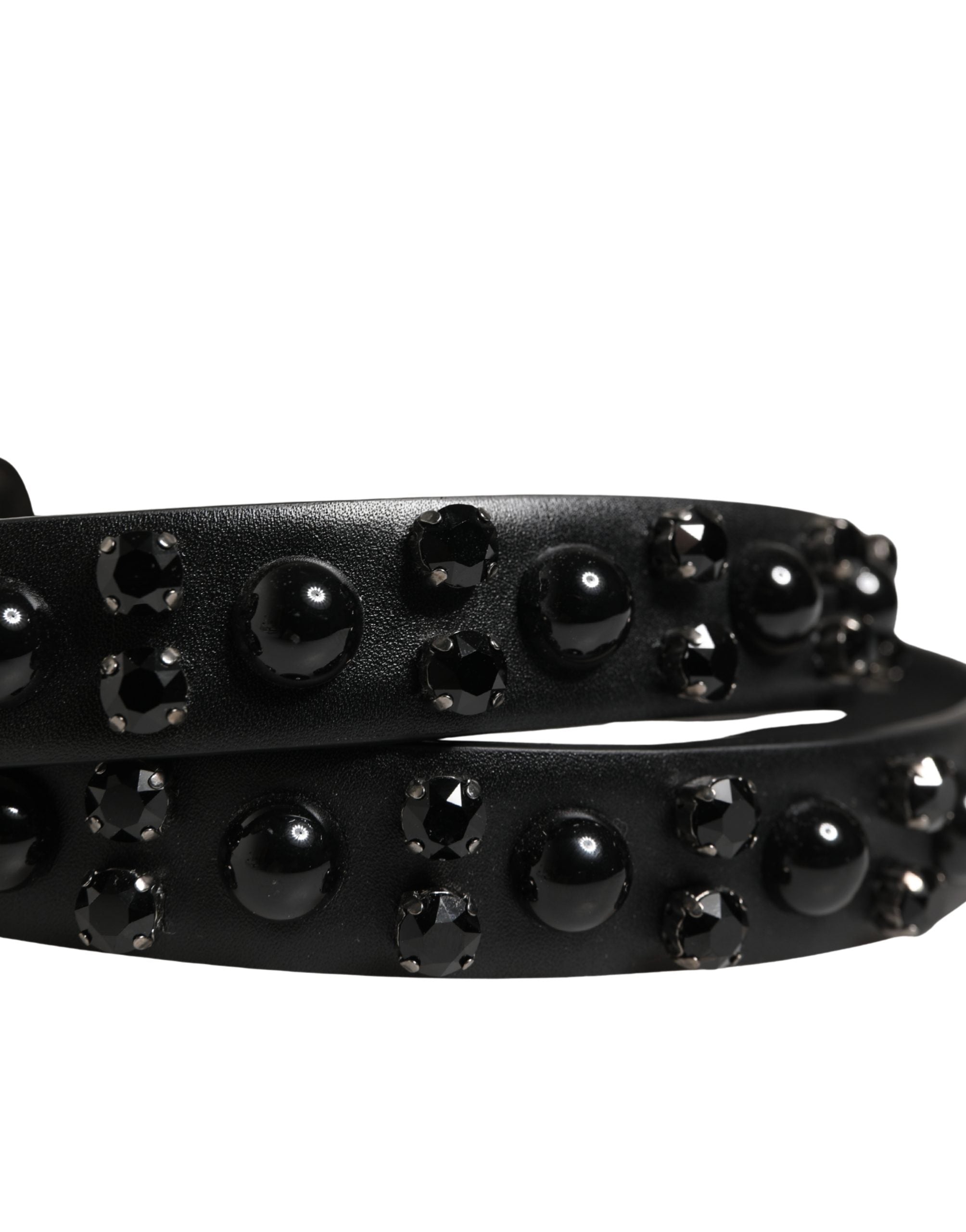 Men Black Calf Embellished Metal Buckle Belt - ventzia
