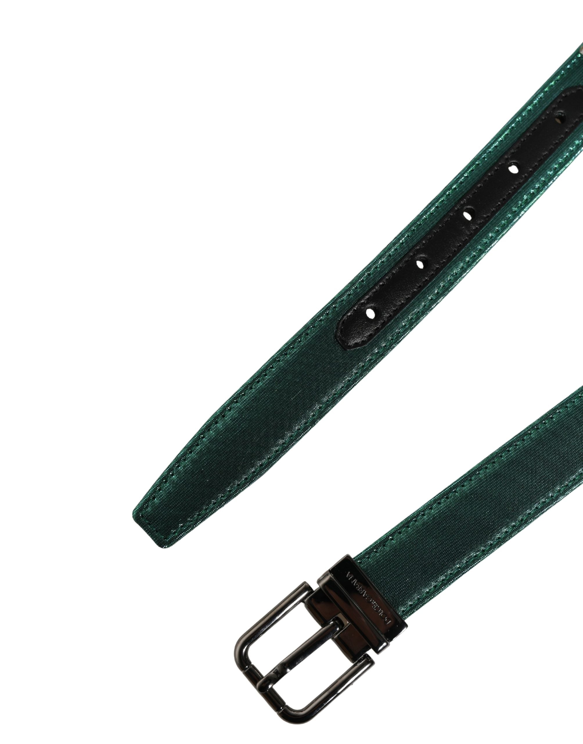 Men Green Lurex Polyester Metal Buckle Belt - ventzia