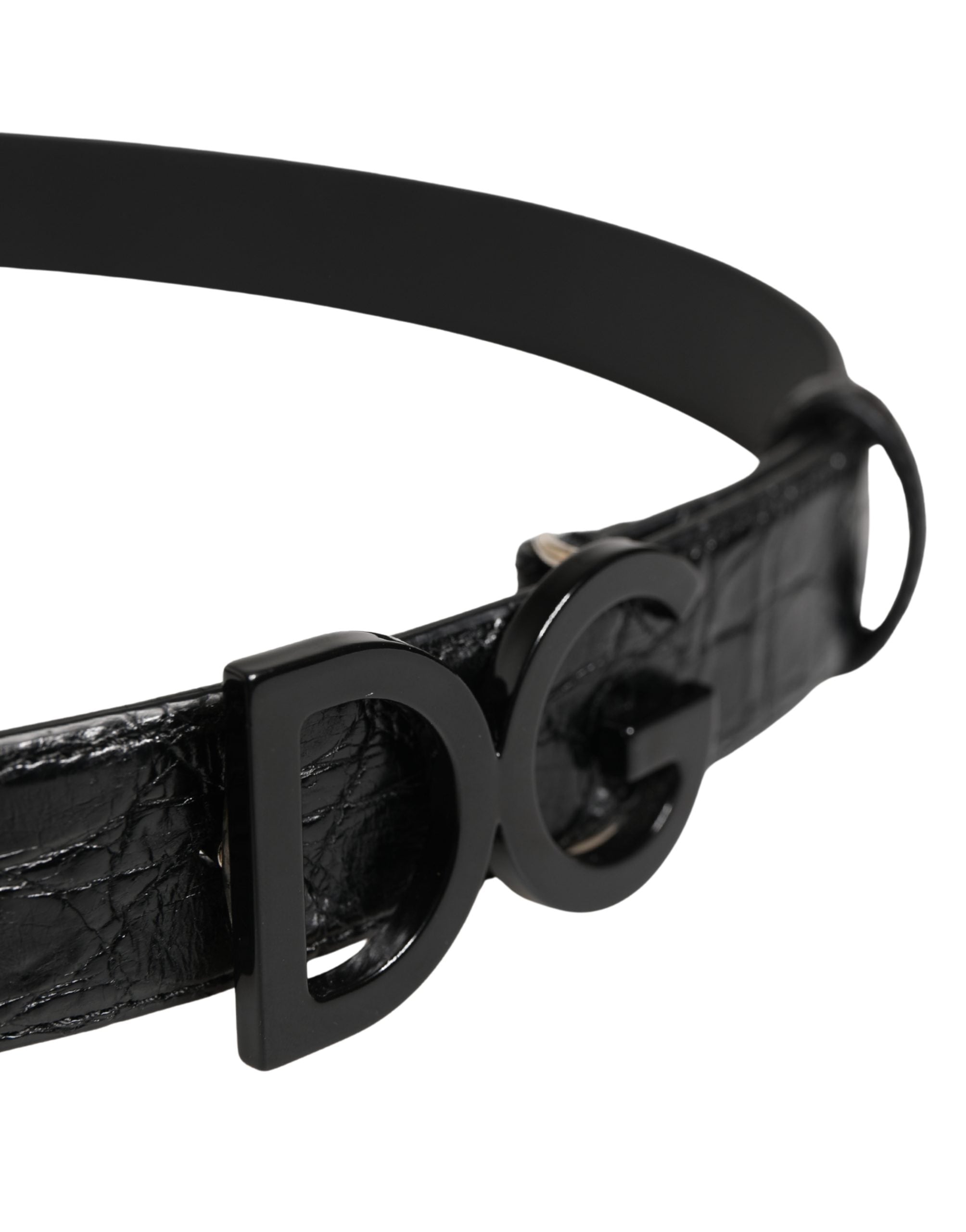 Men Black Exotic Leather Logo Buckle Belt - ventzia