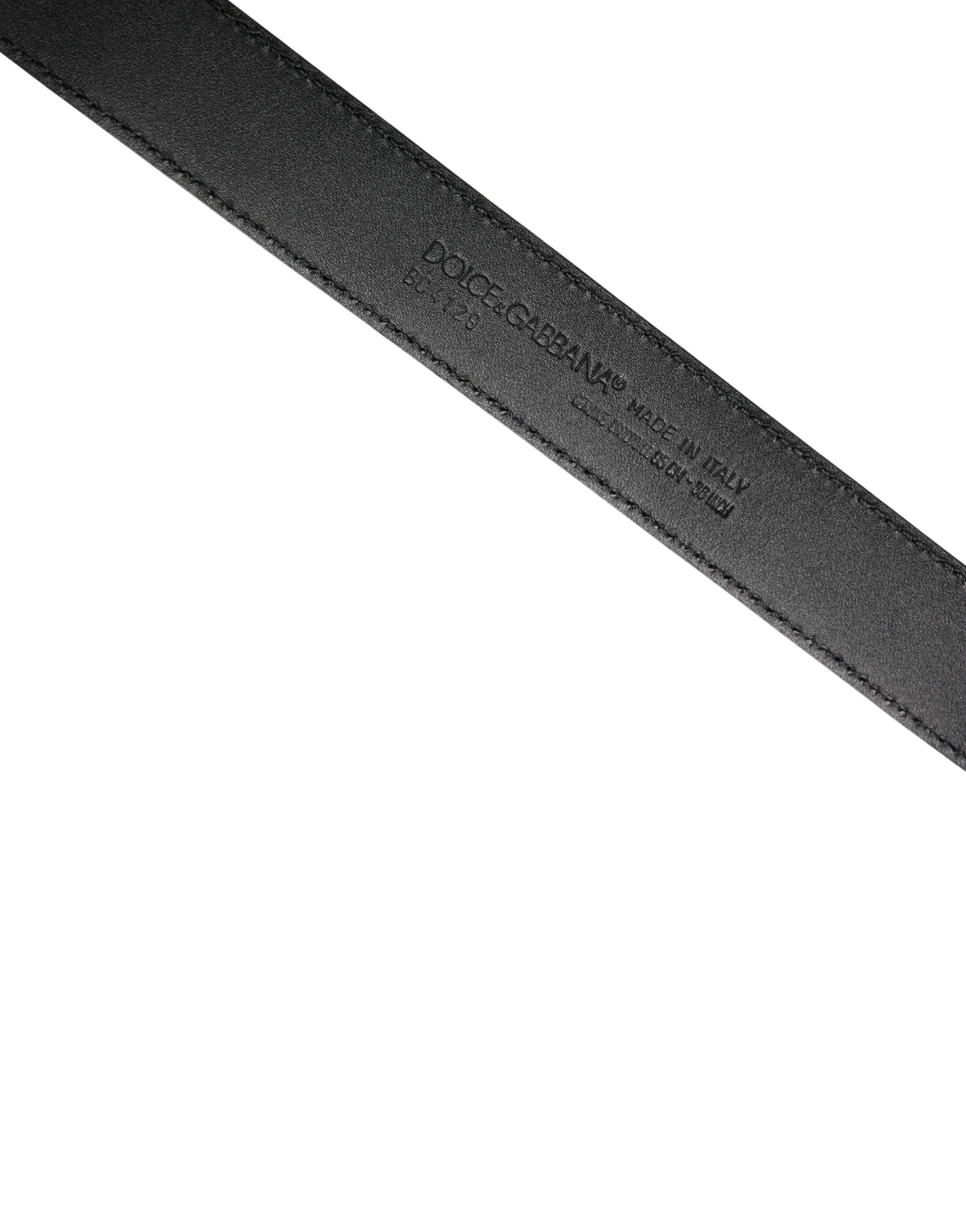 Men Black Exotic Leather Logo Buckle Belt - ventzia