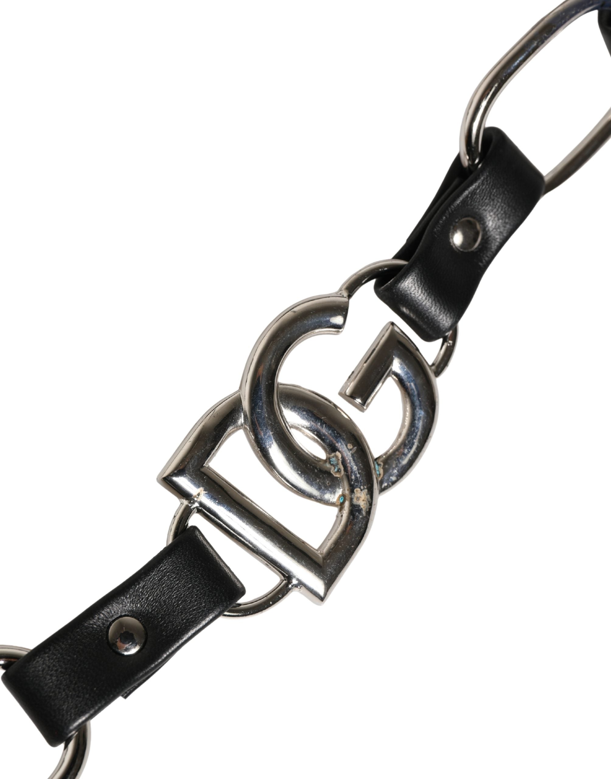Black Leather Silver Chain Bag Accessory Shoulder Strap - ventzia