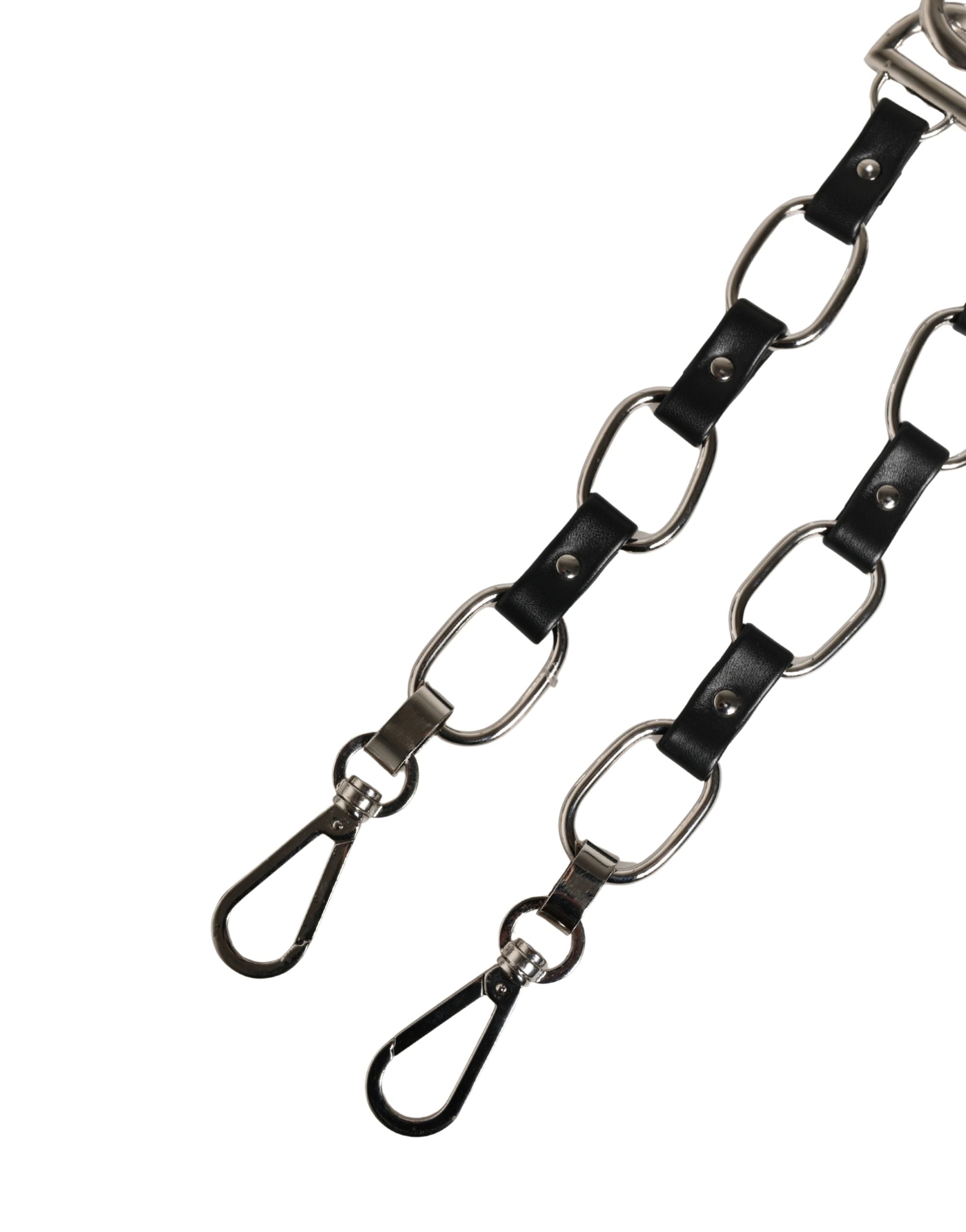 Black Leather Silver Chain Bag Accessory Shoulder Strap - ventzia