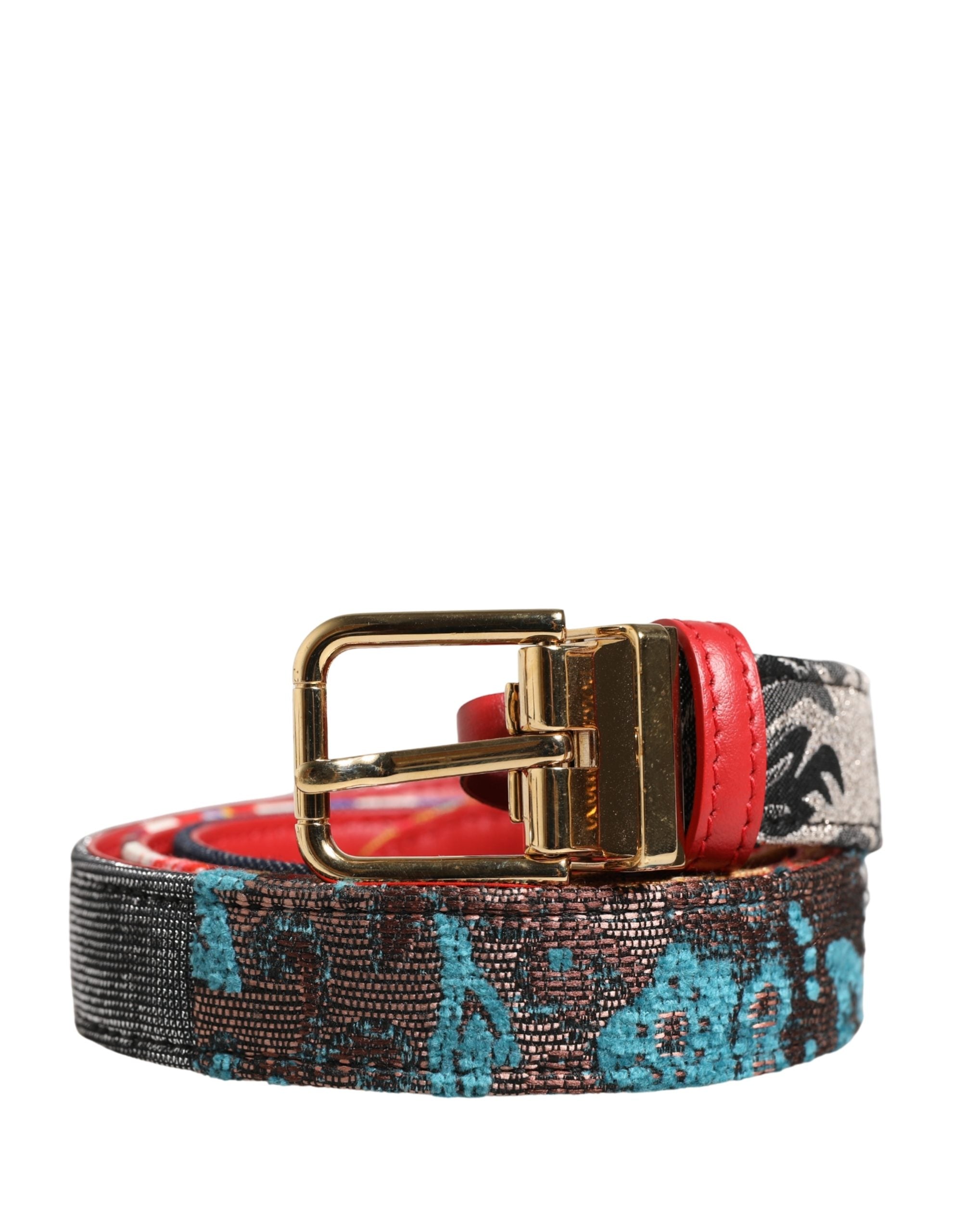 Multicolor Floral Jacquard Metal Buckle Belt - ventzia