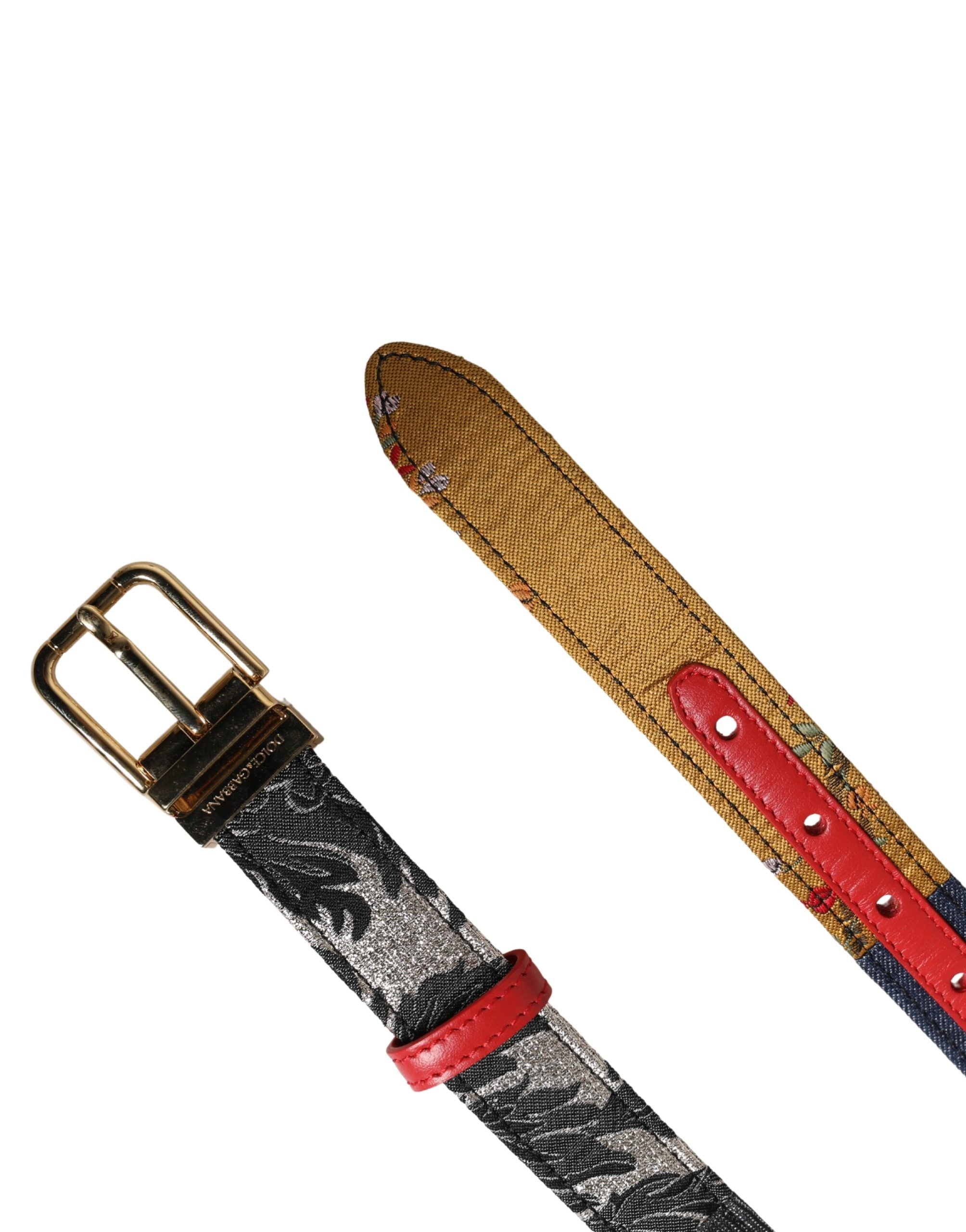 Multicolor Floral Jacquard Metal Buckle Belt - ventzia