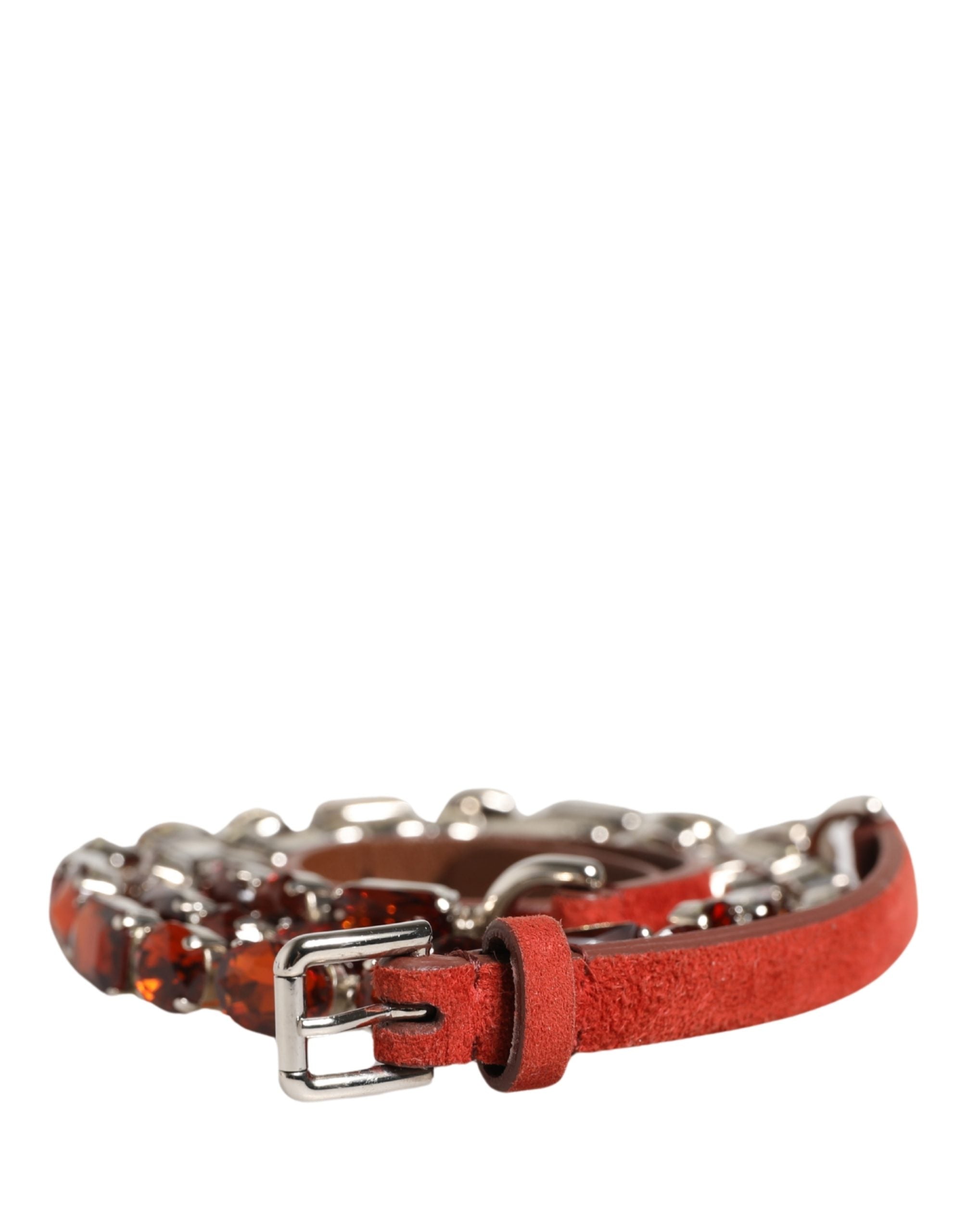 Red Velvet Crystals Chain Embellished Belt - ventzia