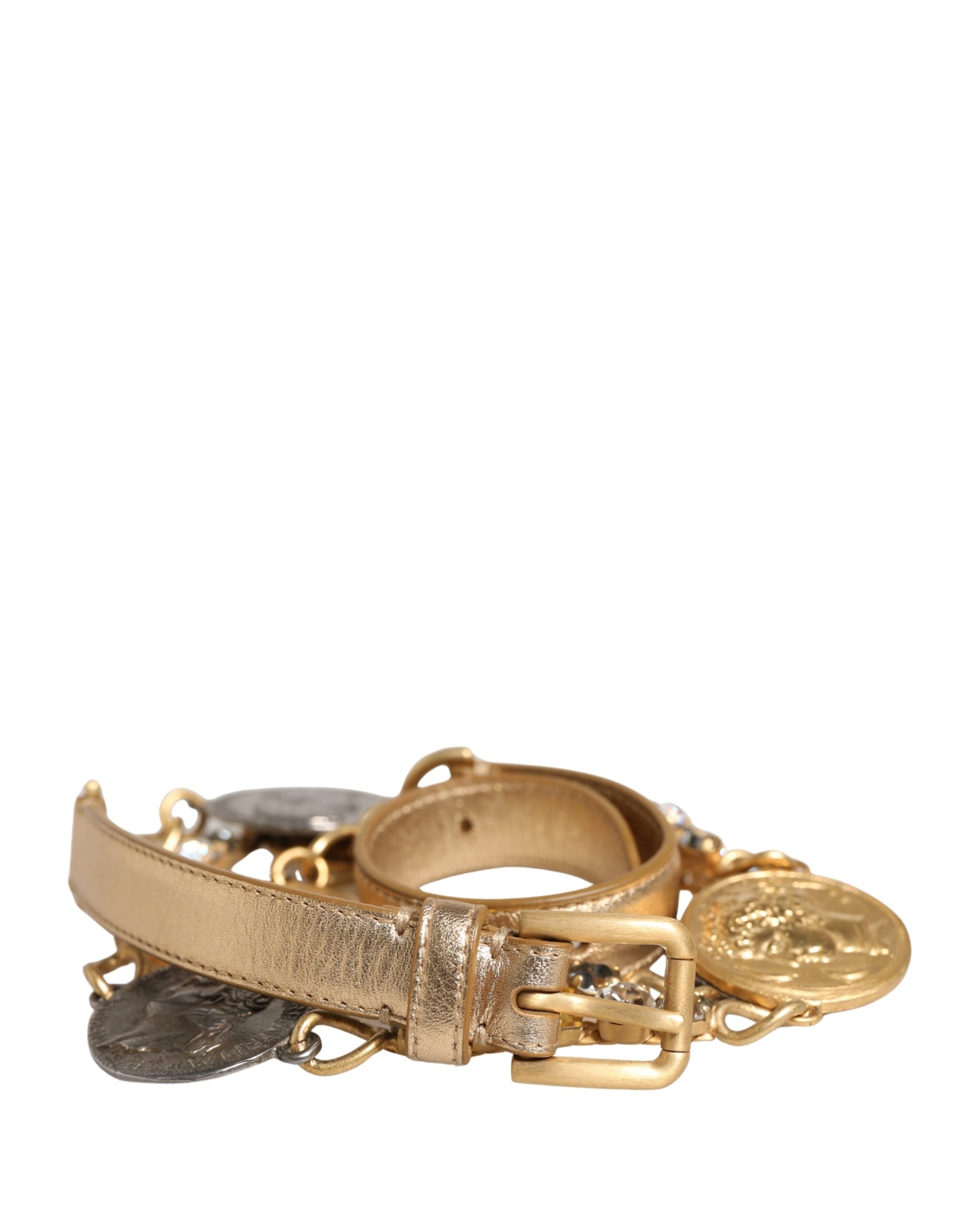 Gold Brass Chain Coin Embellished Metal Buckle Belt - ventzia