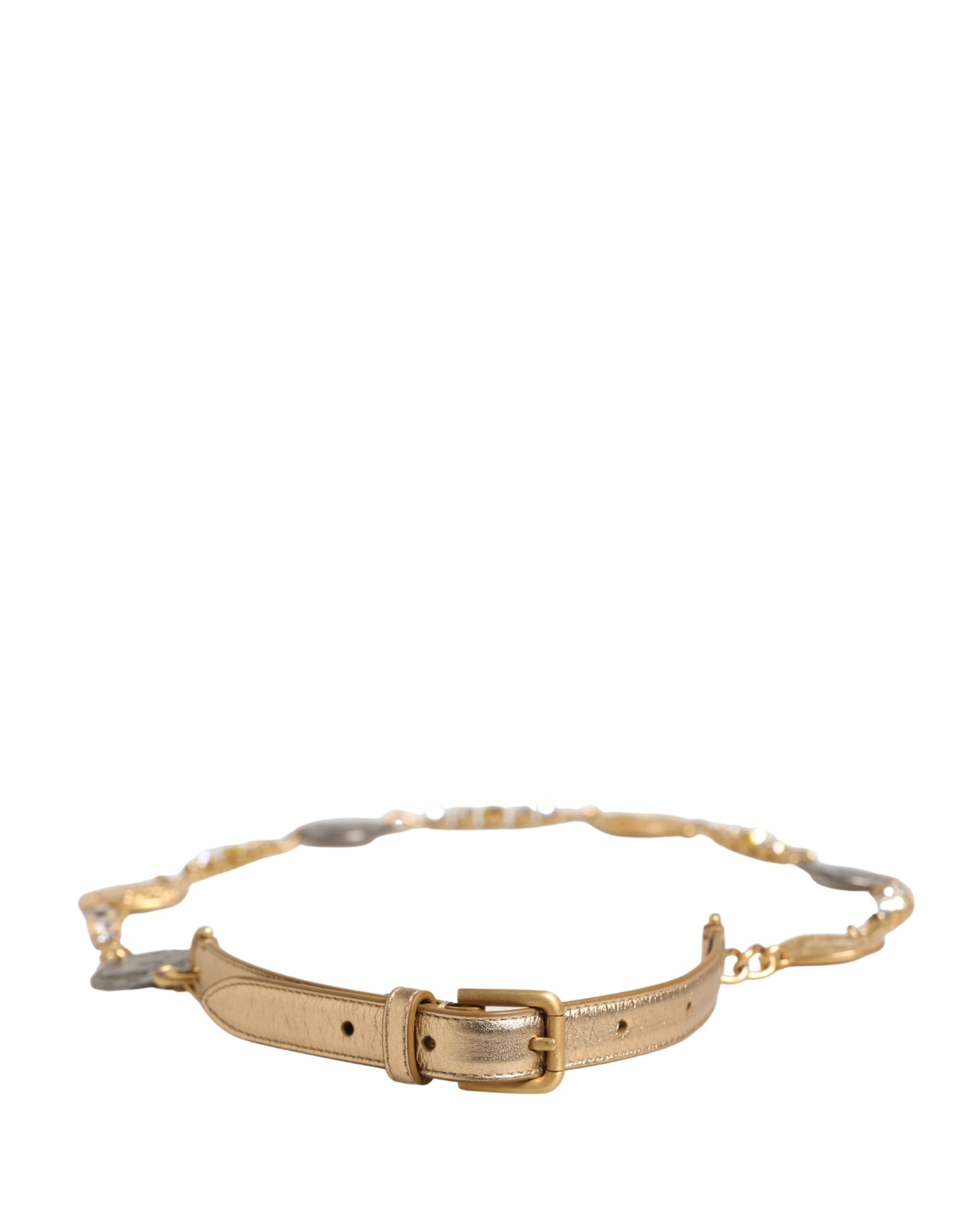 Gold Brass Chain Coin Embellished Metal Buckle Belt - ventzia