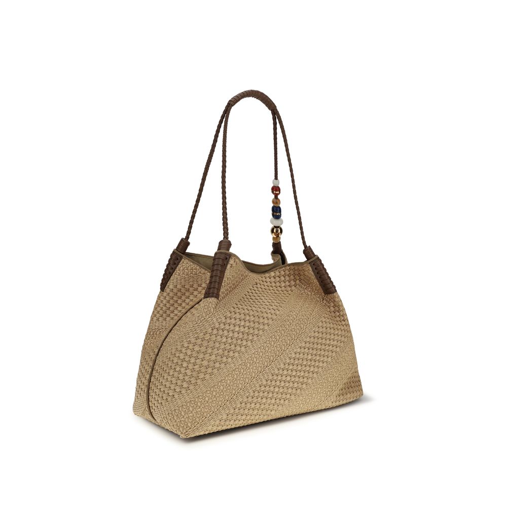 Beige Raffia Shoulder Bag - ventzia