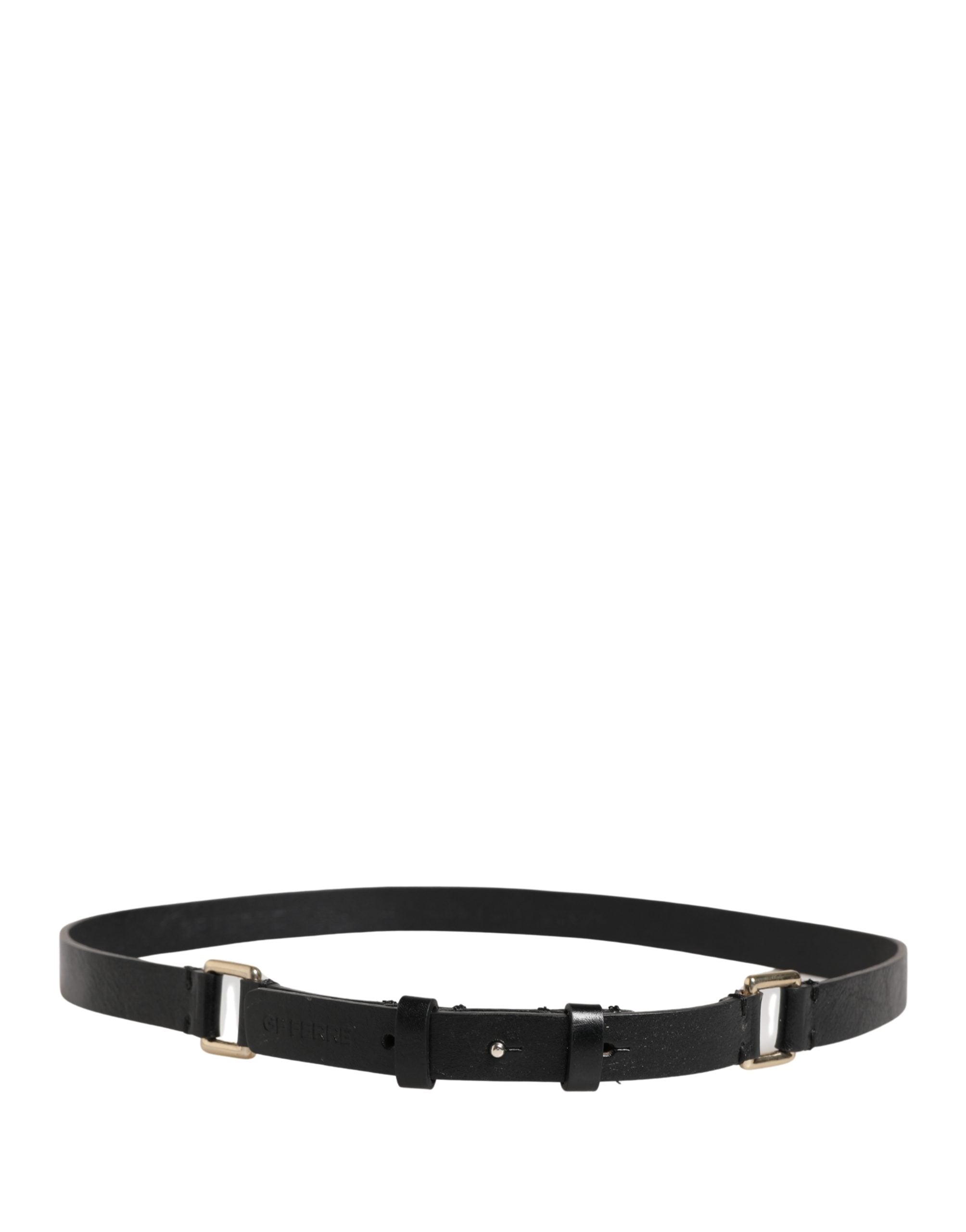 Black Leather Thin Gold Metal Brass Buckle Waist Belt - ventzia