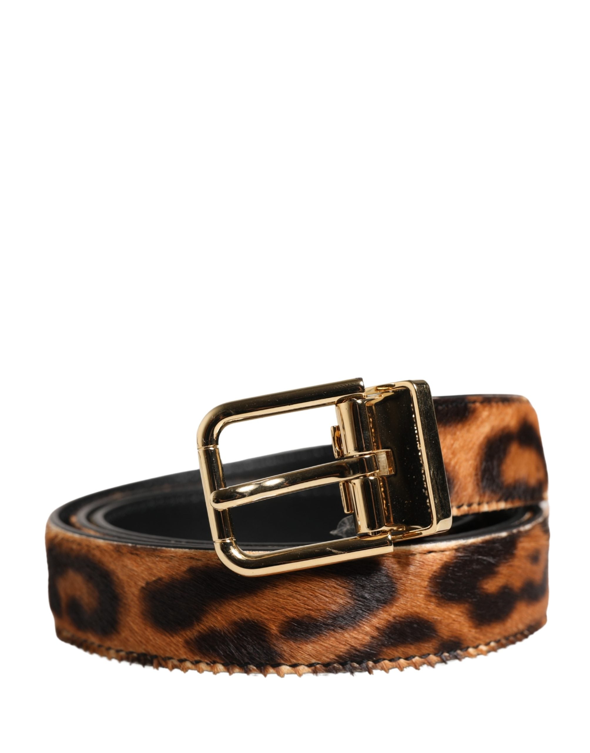 Brown Calf Fur Leopard Metal Buckle Belt - ventzia
