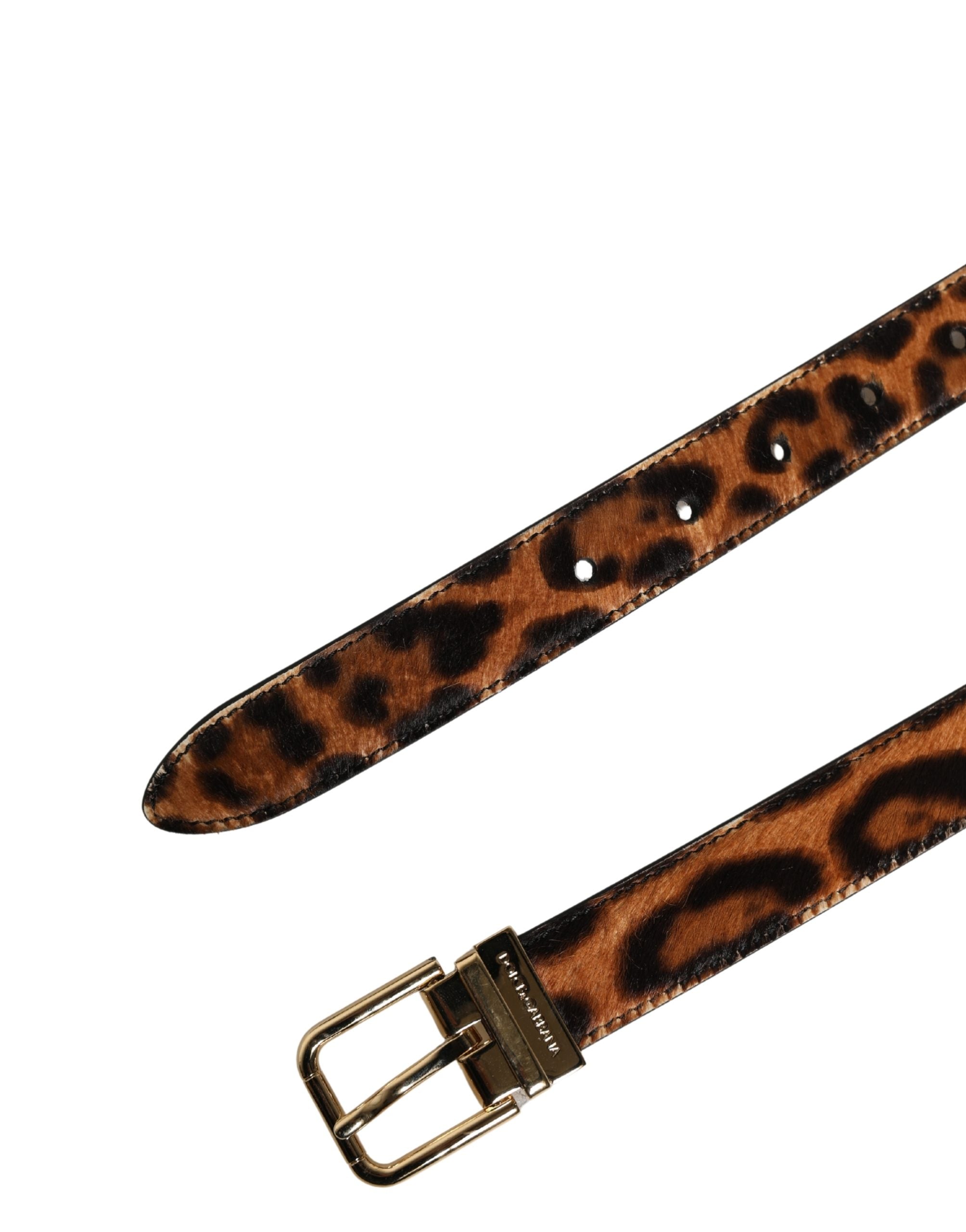 Brown Calf Fur Leopard Metal Buckle Belt - ventzia