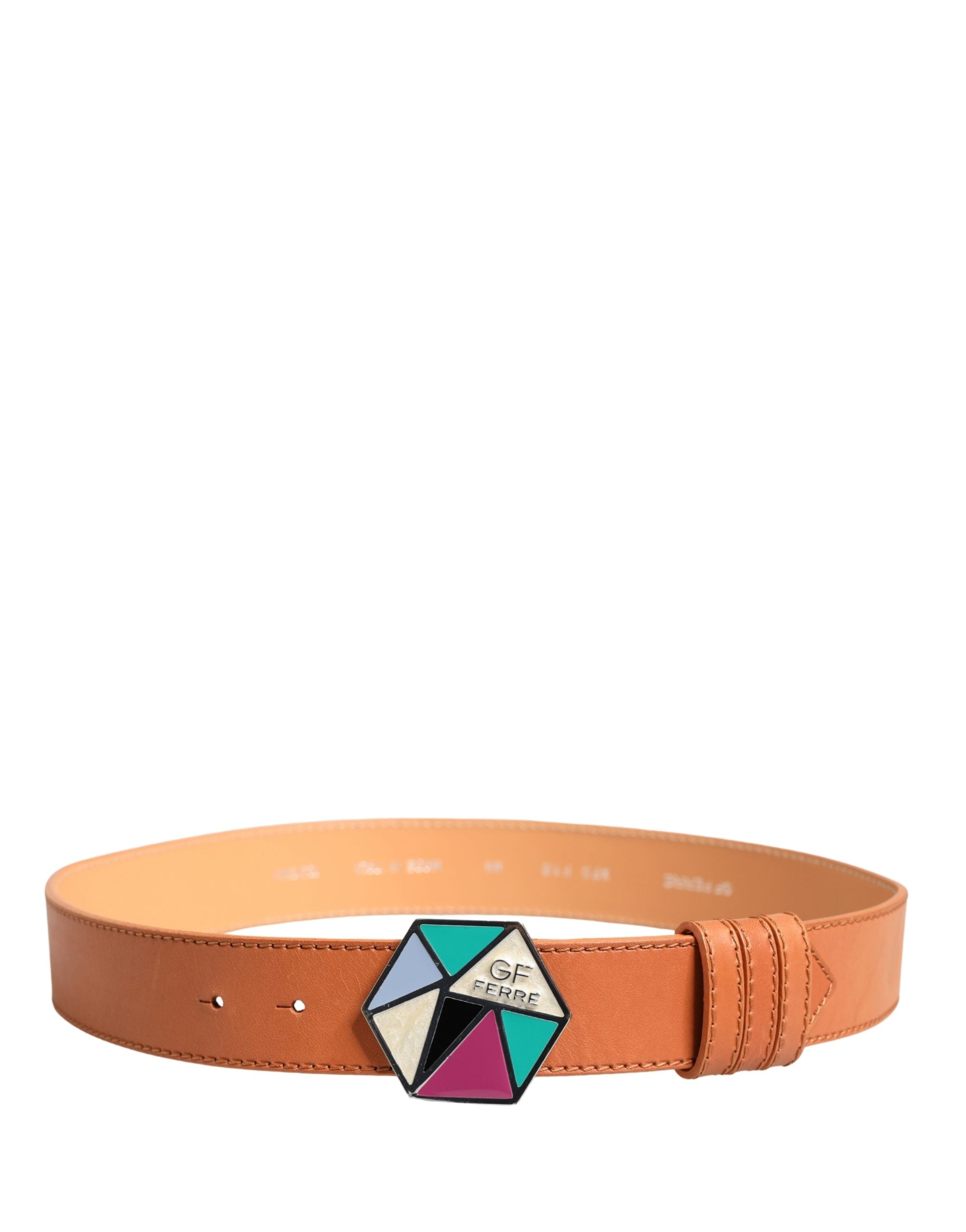 Orange Leather Hexagon Metal Buckle Waist Women Belt - ventzia