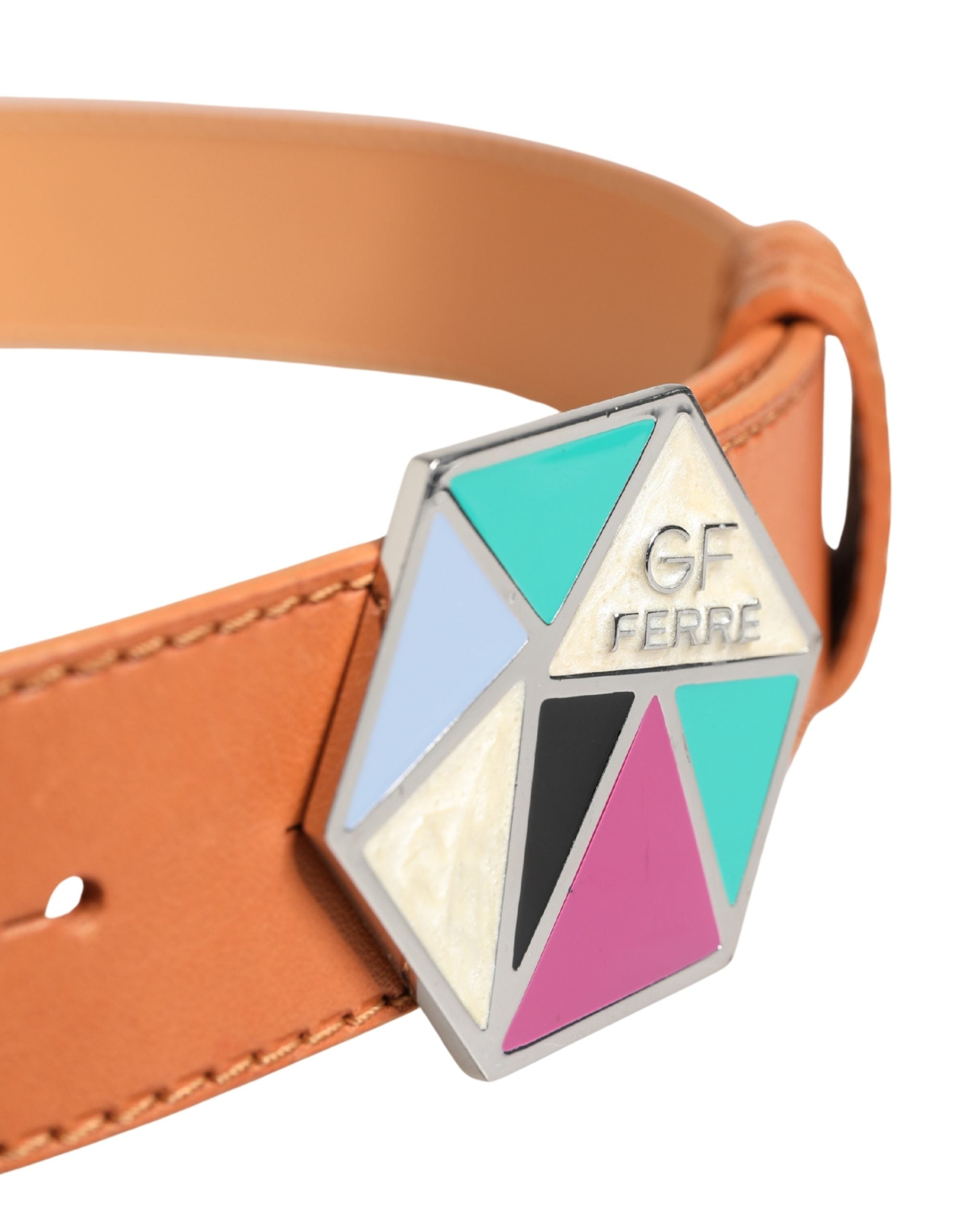 Orange Leather Hexagon Metal Buckle Waist Women Belt - ventzia