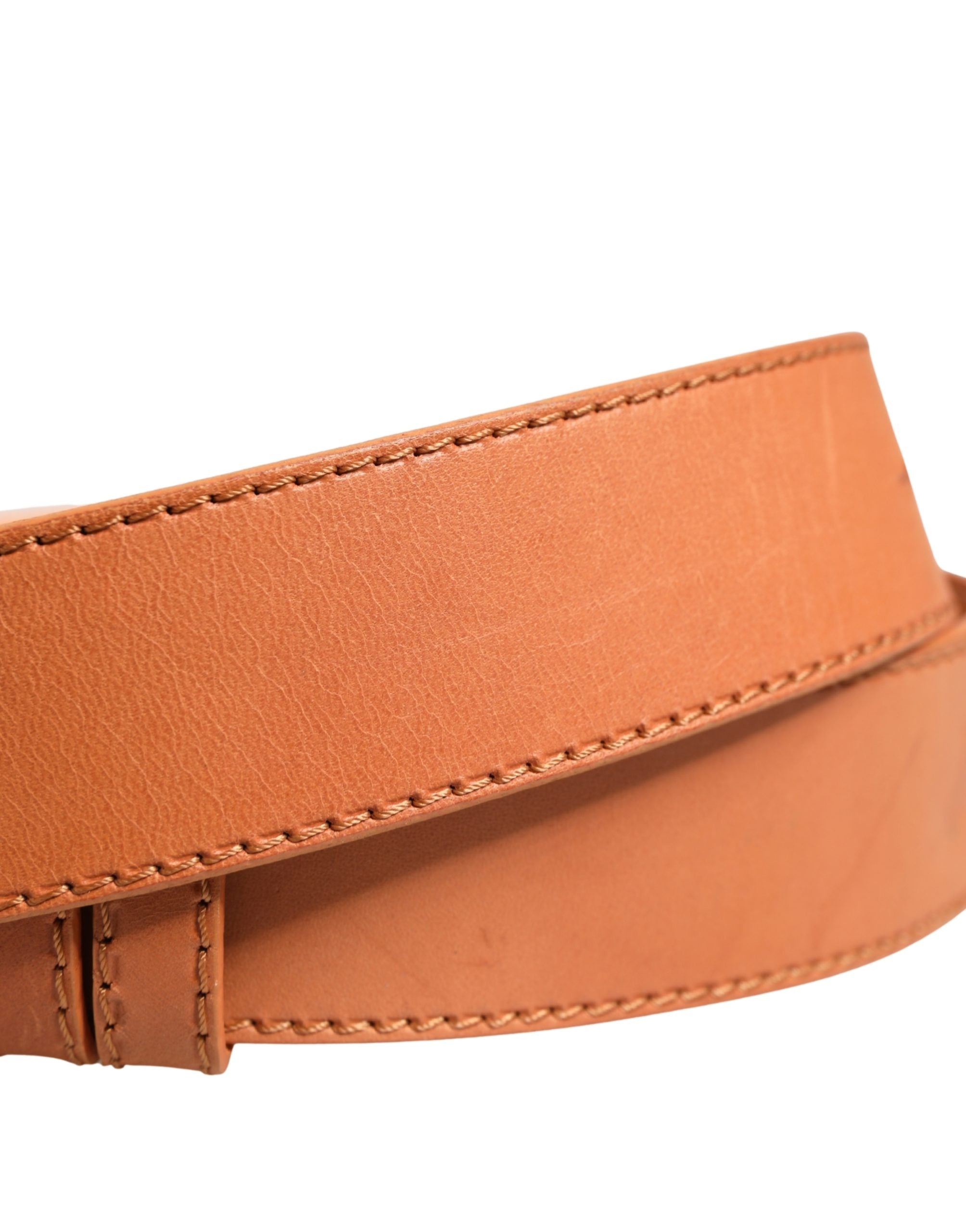 Orange Leather Hexagon Metal Buckle Waist Women Belt - ventzia