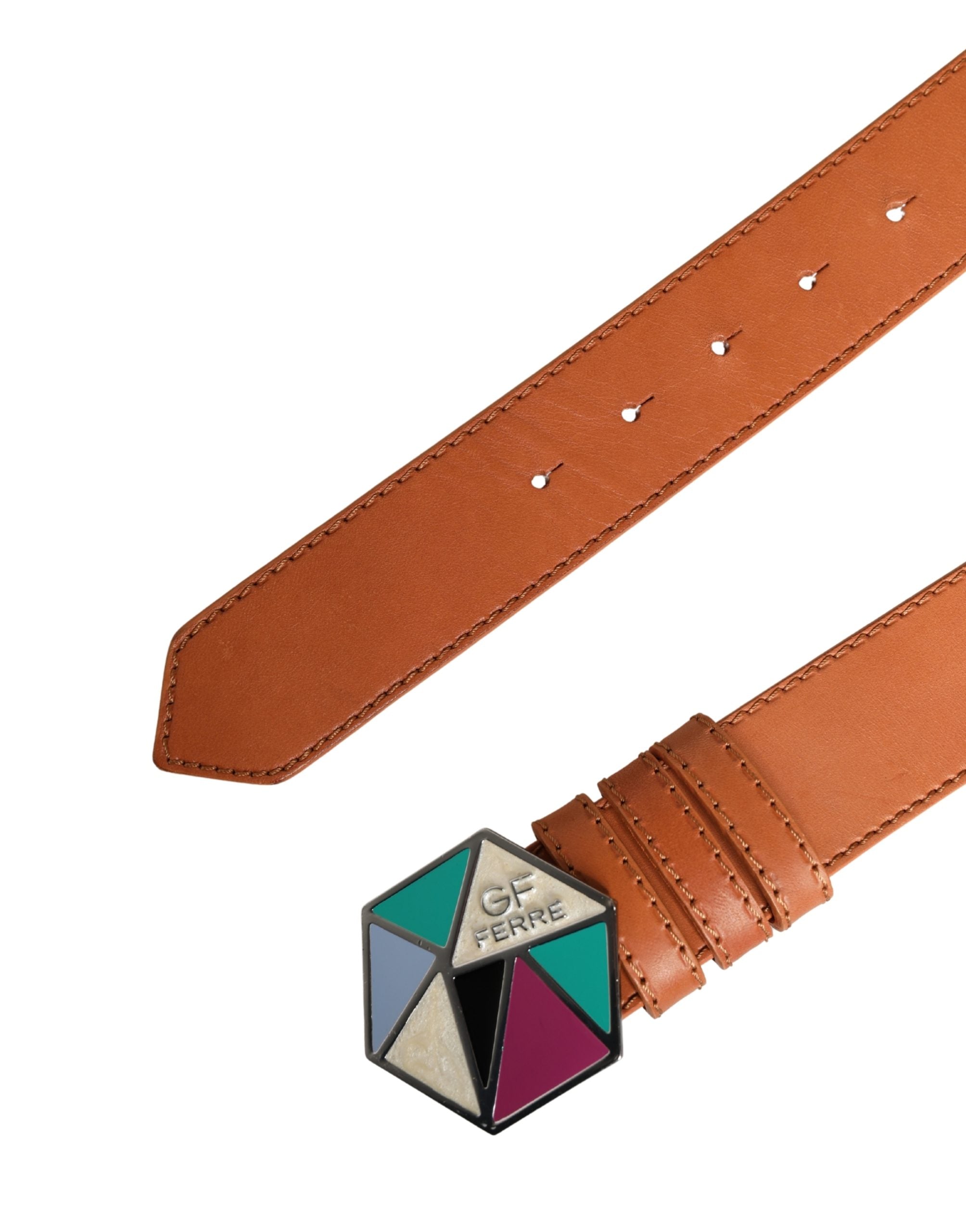 Orange Leather Hexagon Metal Buckle Waist Women Belt - ventzia