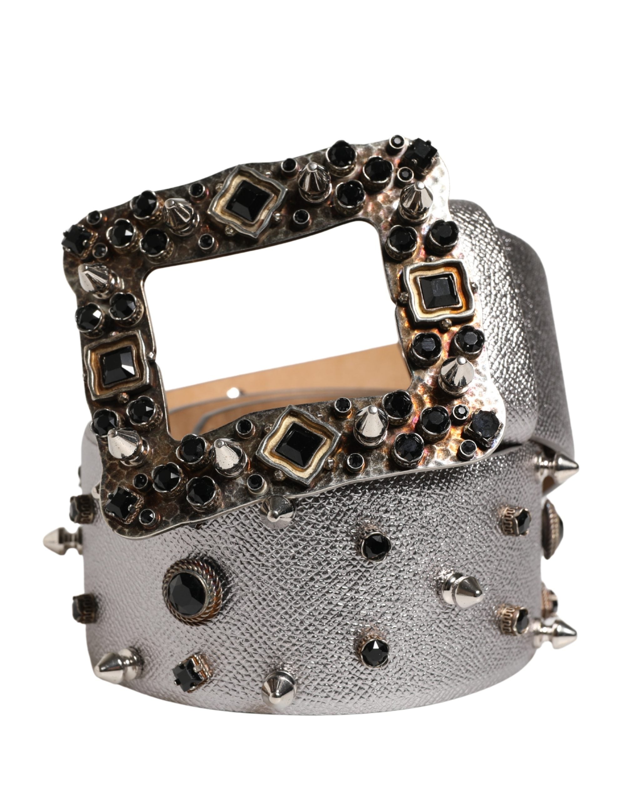 Silver Leather Crystal Metal Buckle Belt - ventzia