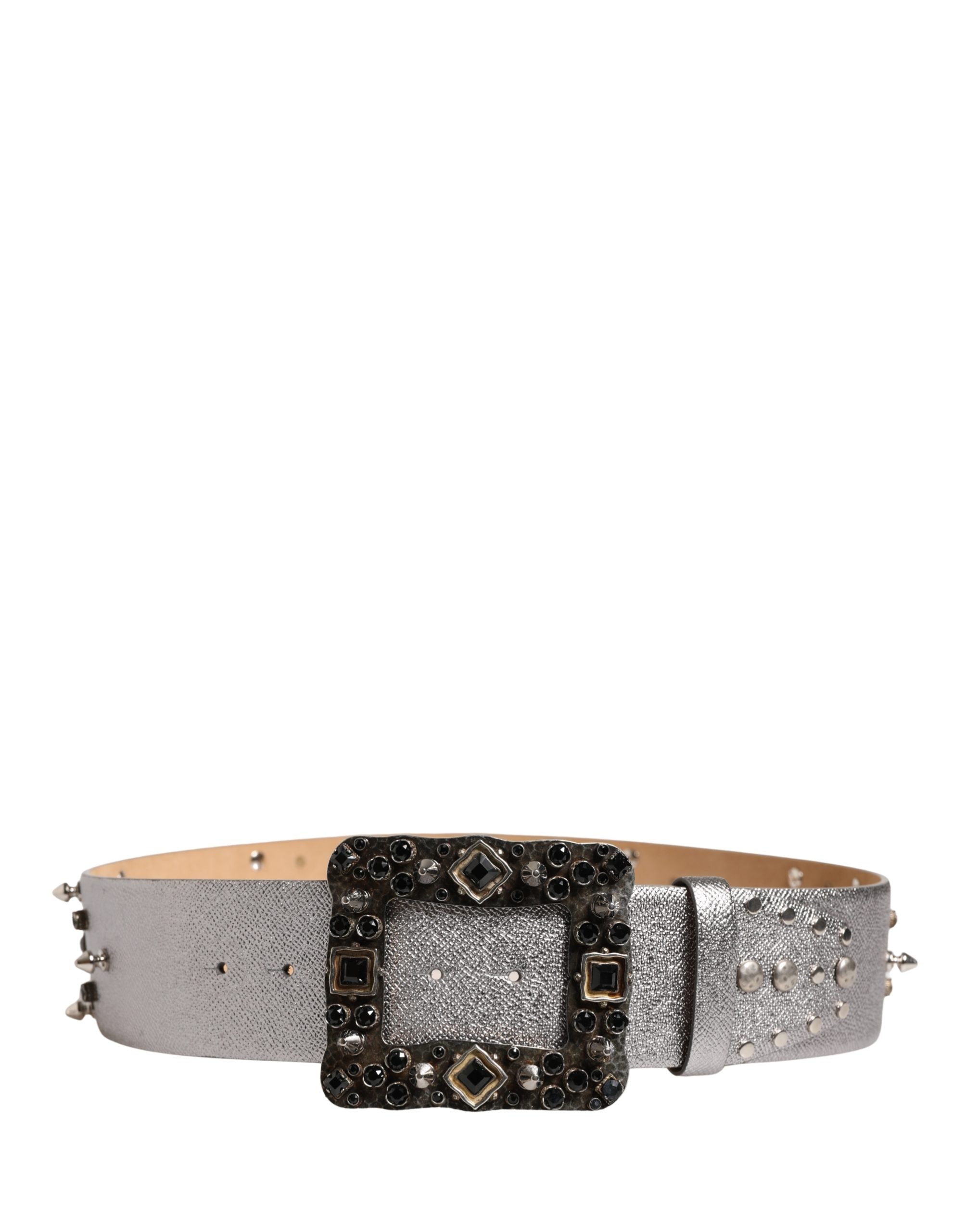 Silver Leather Crystal Metal Buckle Belt - ventzia