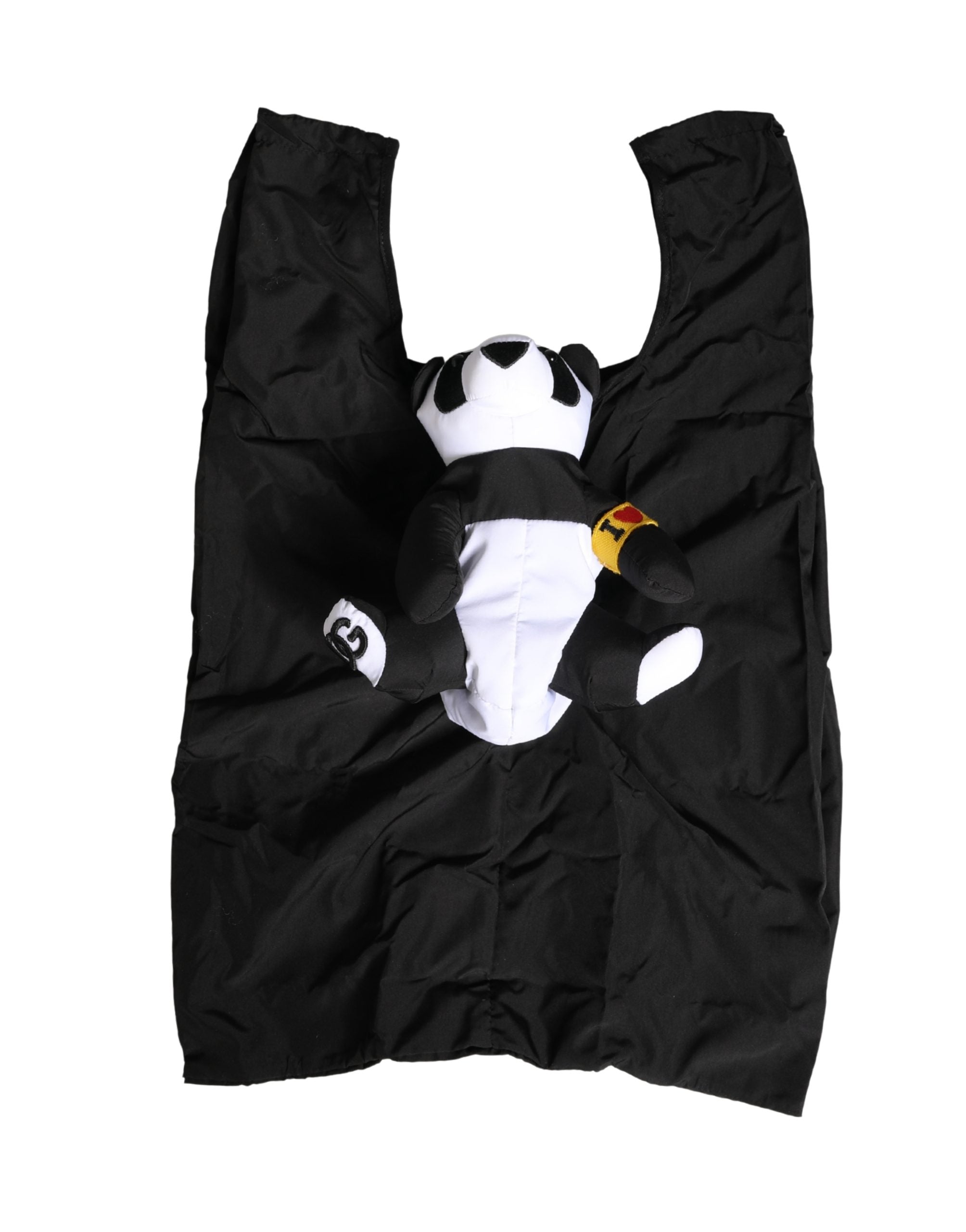 Men Black Polyester Panda Stuffed Ecobag Bag - ventzia