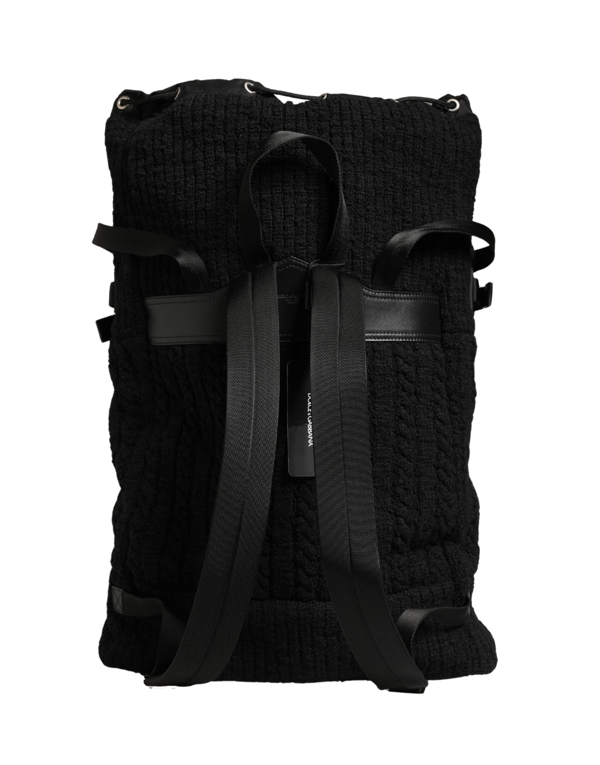 Black Tricot Wool Blend Duffel Backpack Travel Borse Bag - ventzia