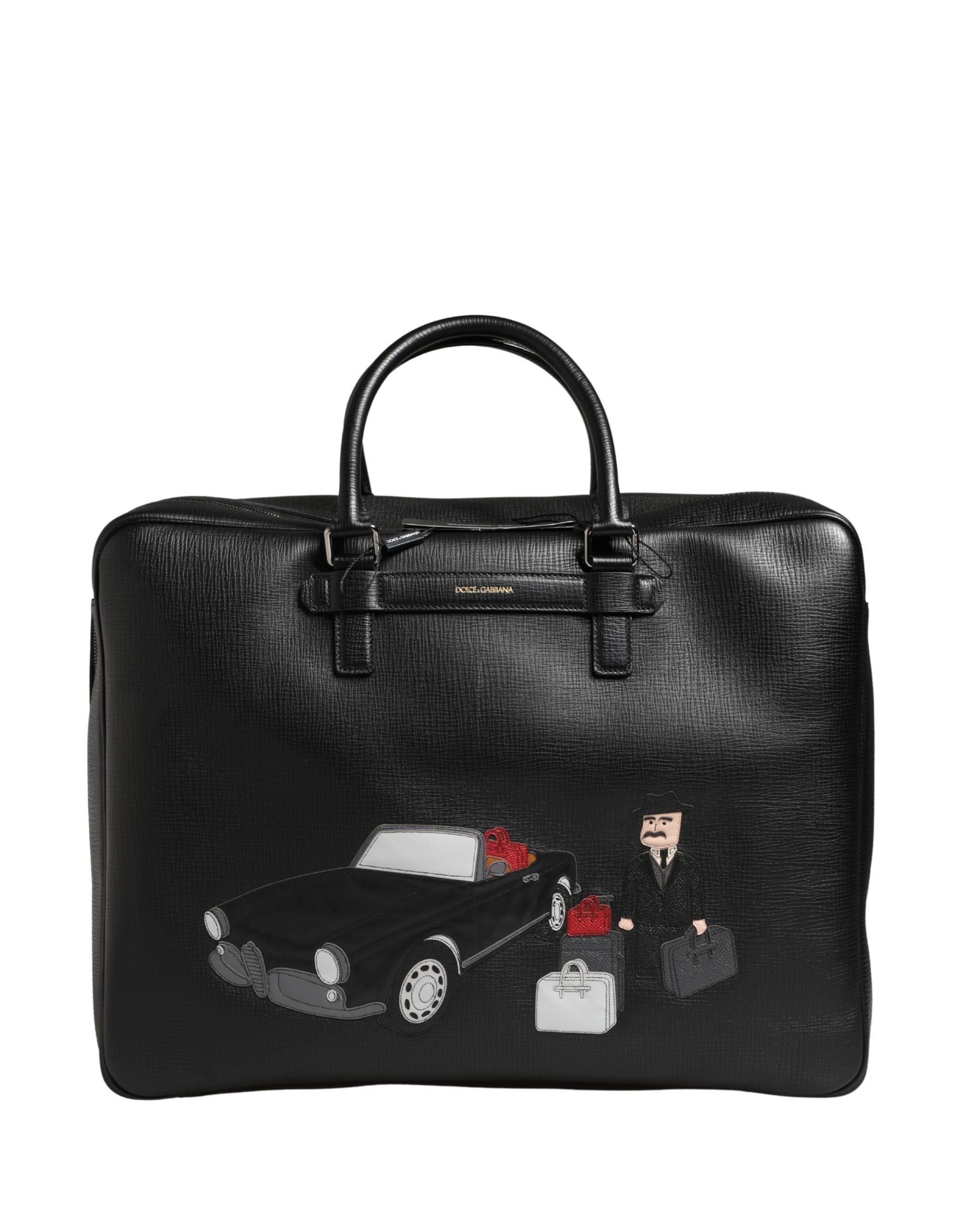 Black Car Man Applique Leather Weekender Borse Bag - ventzia