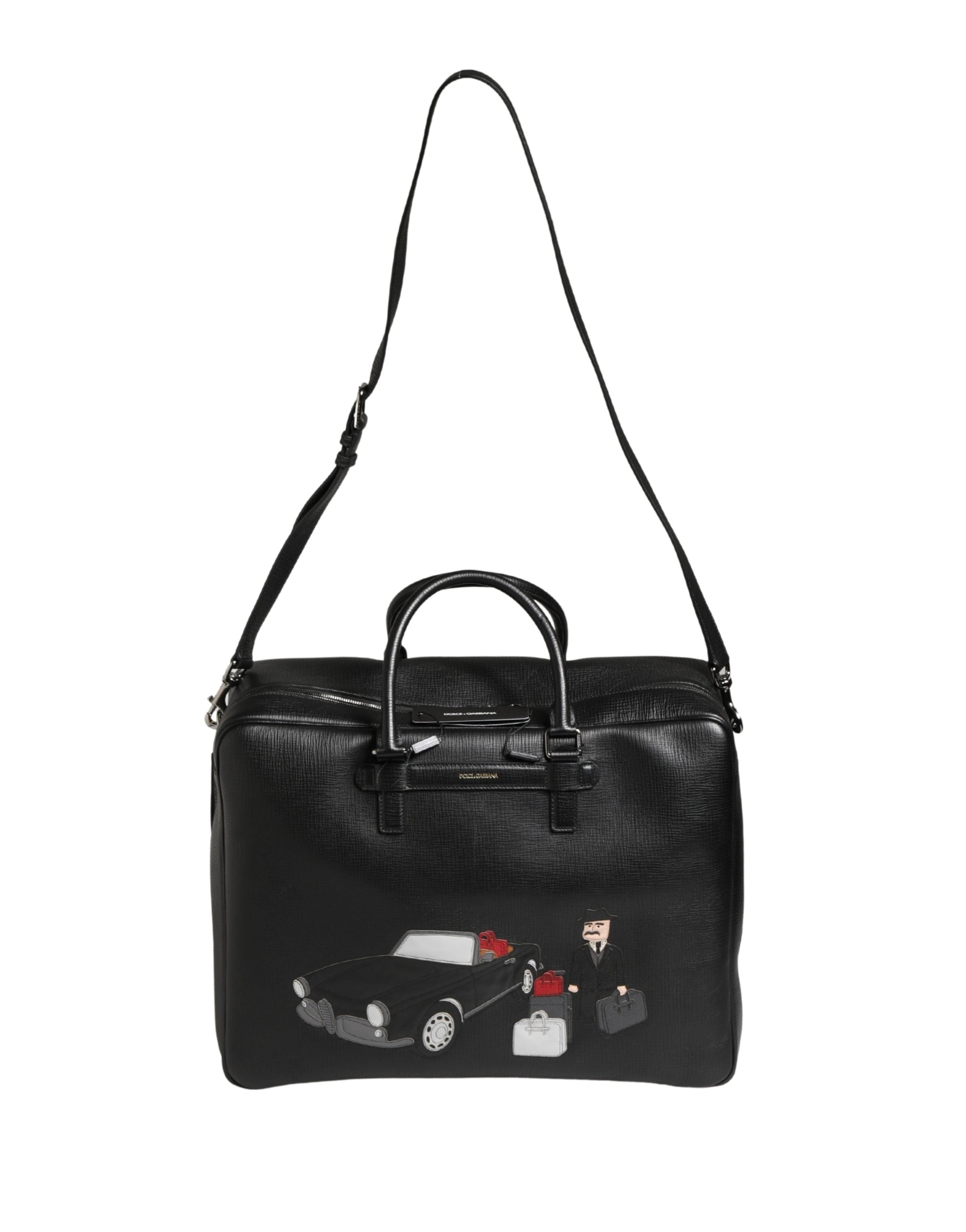 Black Car Man Applique Leather Weekender Borse Bag - ventzia