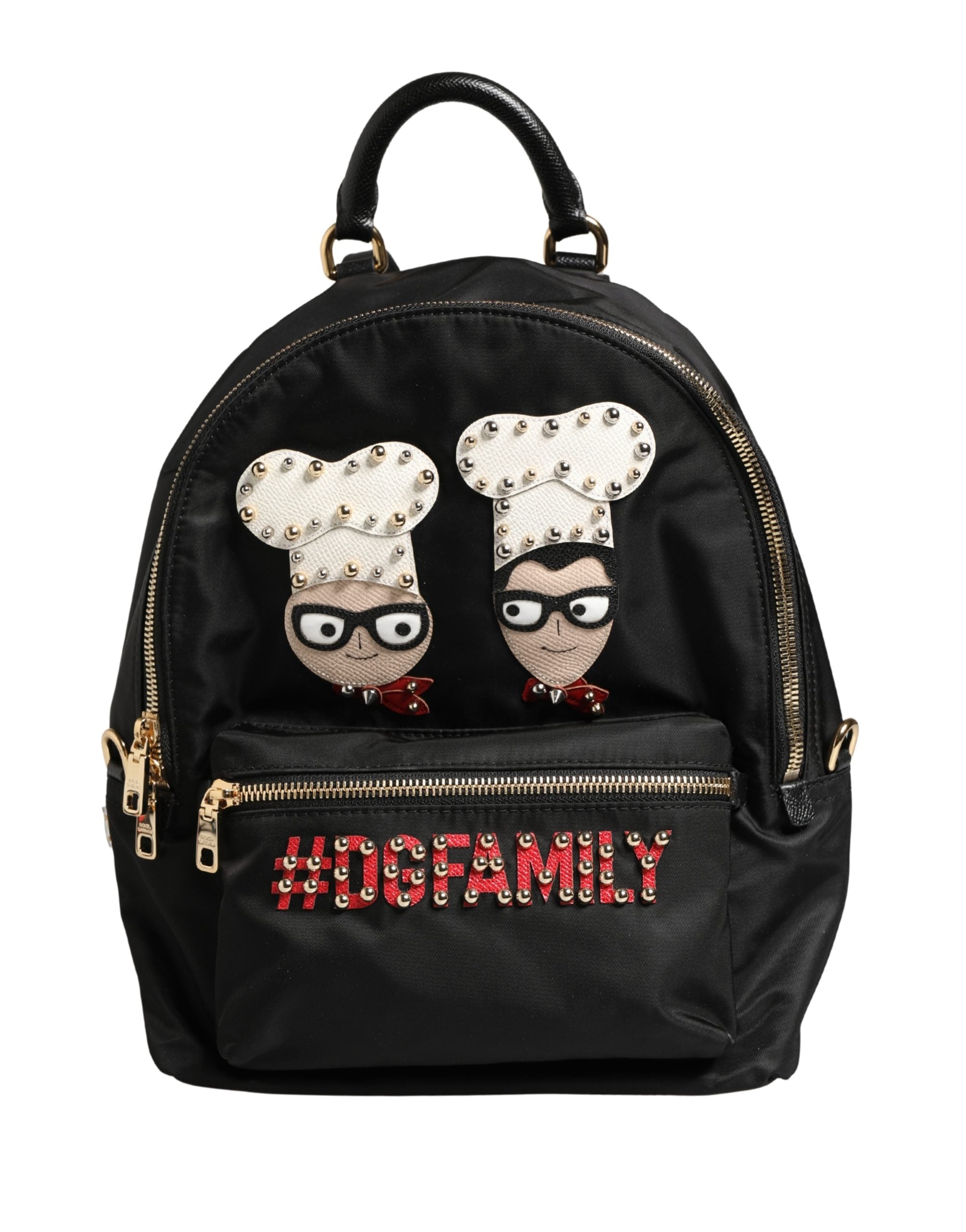 VULCANO Black Nylon #DGFAMILY Embellished Backpack Bag - ventzia