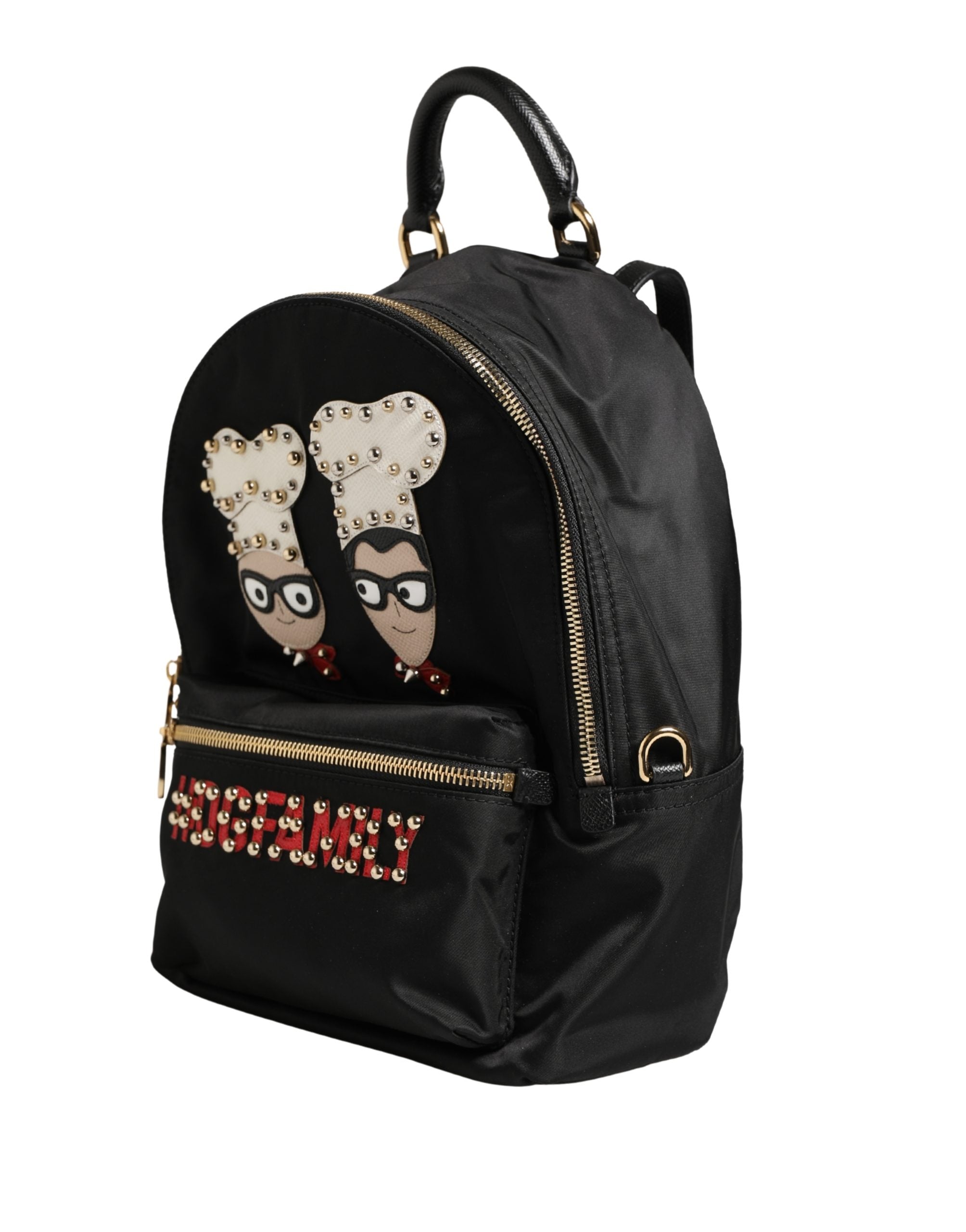 VULCANO Black Nylon #DGFAMILY Embellished Backpack Bag - ventzia