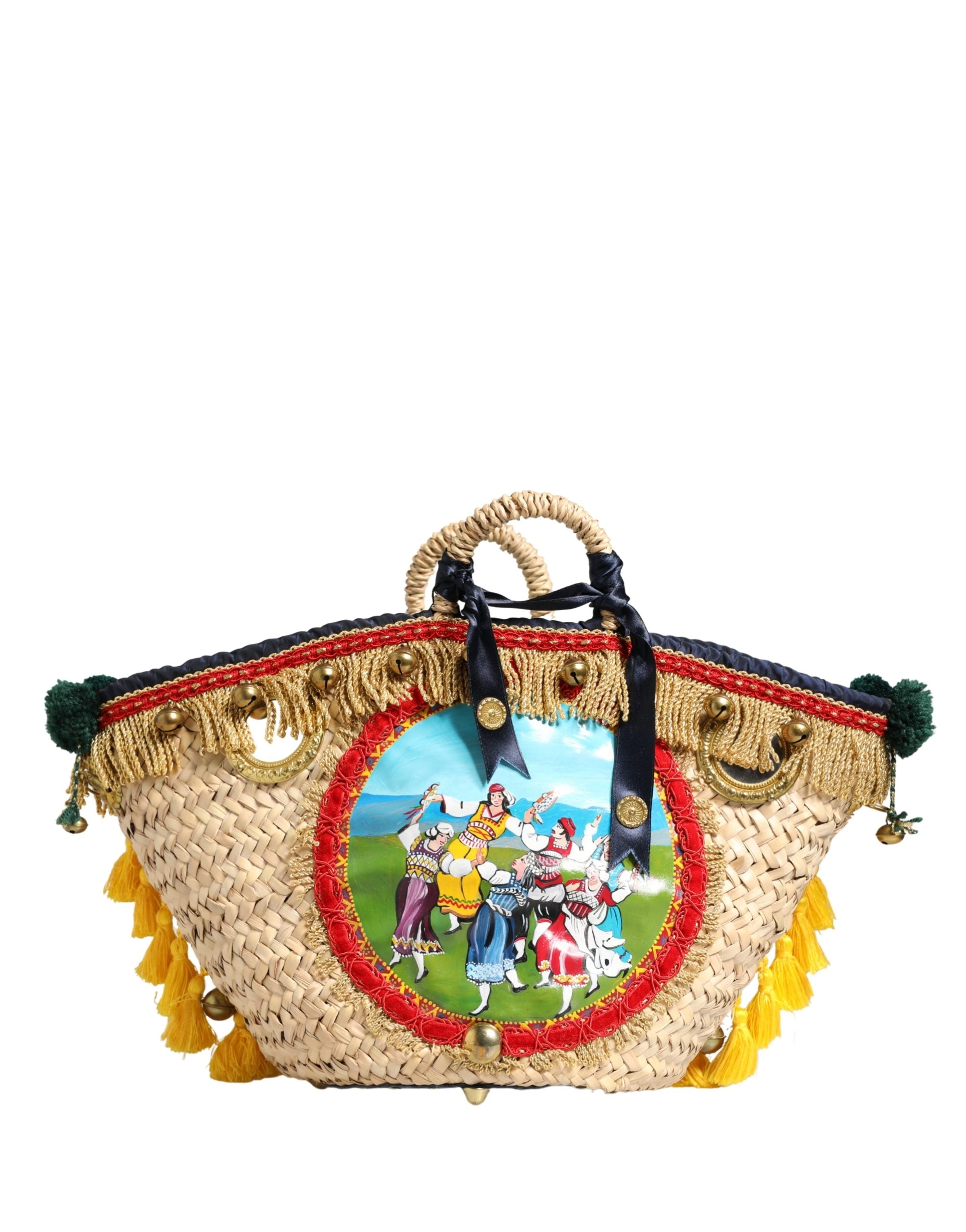 Multicolor Woven Straw Basket Embellished Sicily Bag - ventzia