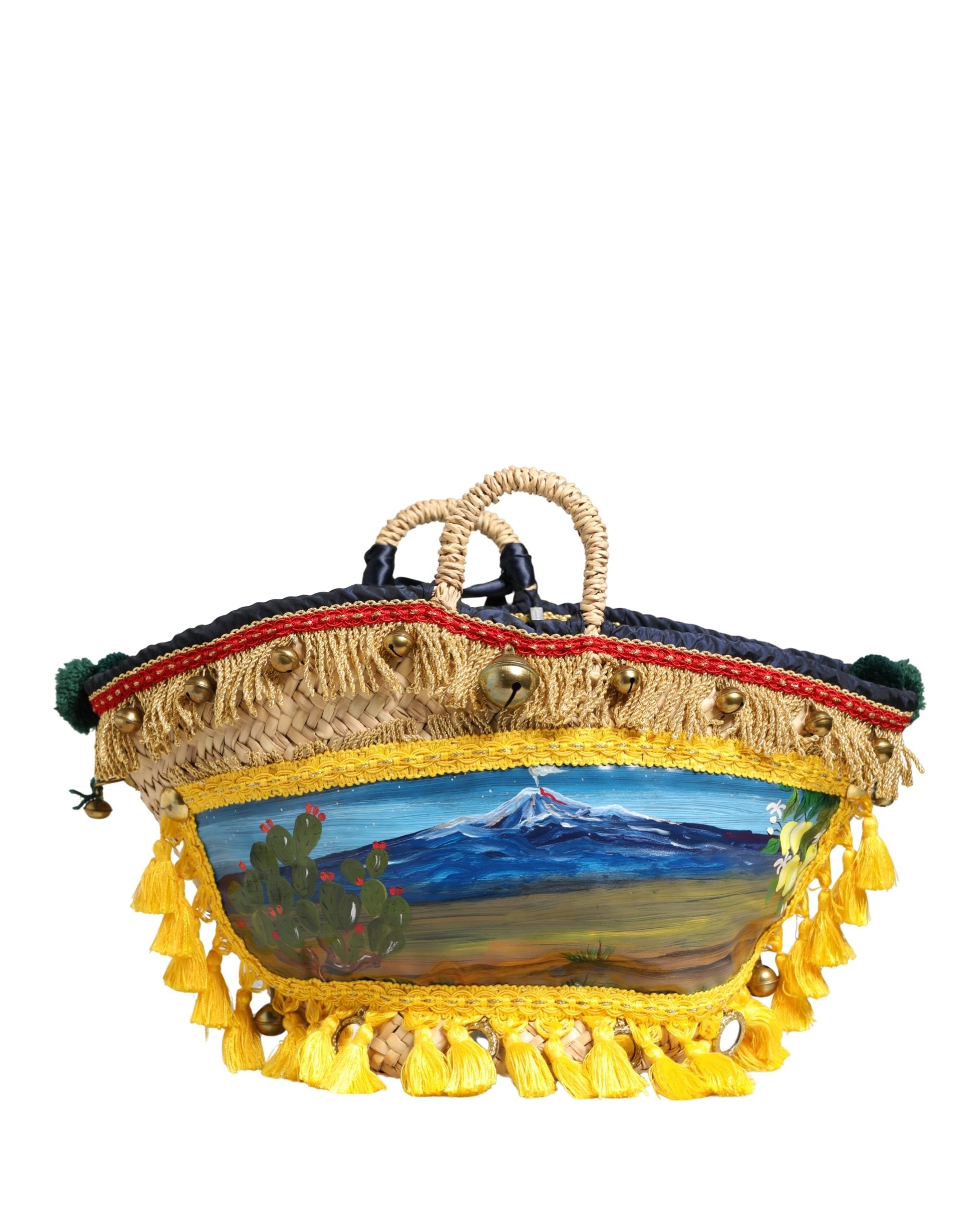 Multicolor Woven Straw Basket Embellished Sicily Bag - ventzia