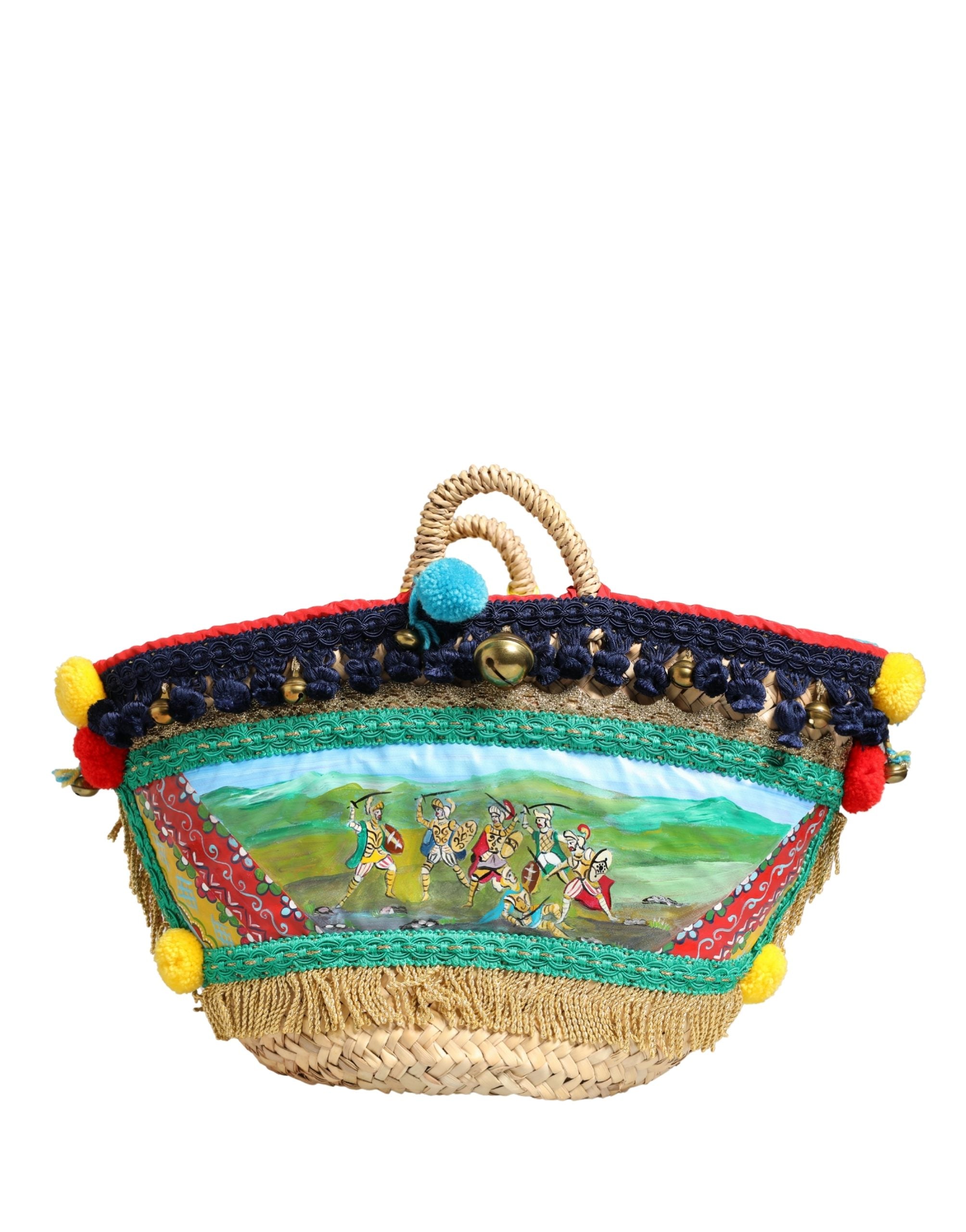Multicolor Woven Straw Basket Embellished Sicily Bag - ventzia
