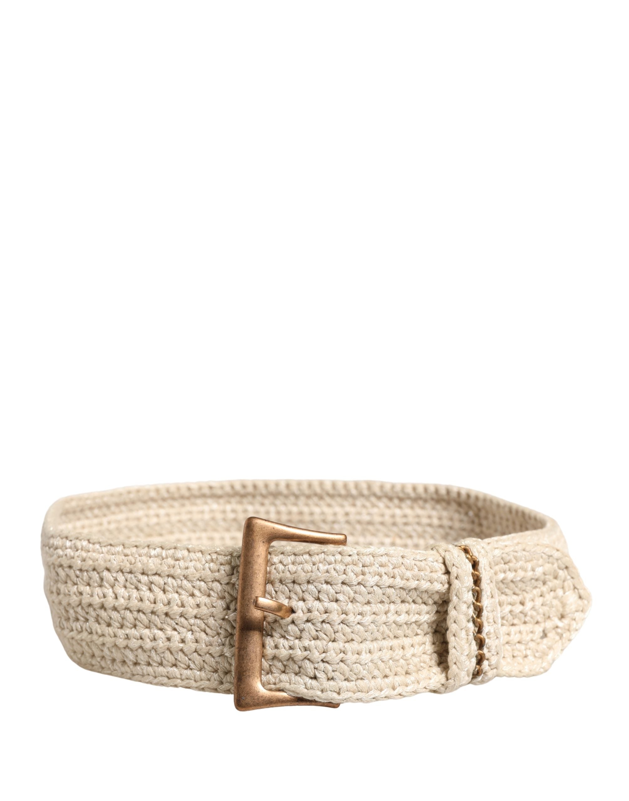 Beige Woven Vintage Metal Buckle Waist Belt - ventzia