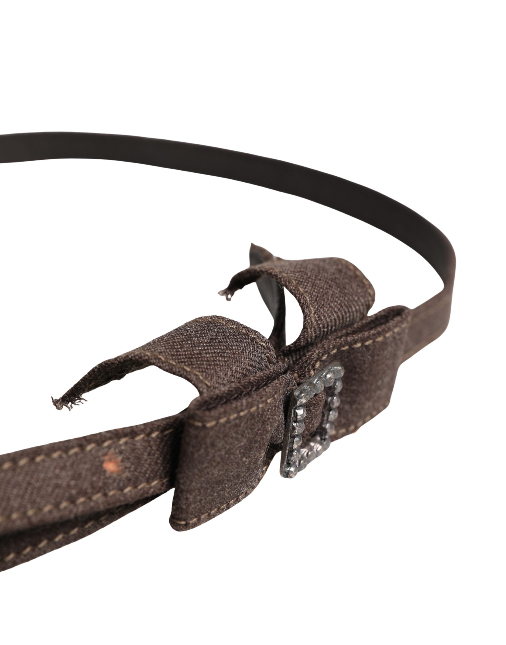 Dark Brown Wool Bow Embellished Buckle Belt - ventzia