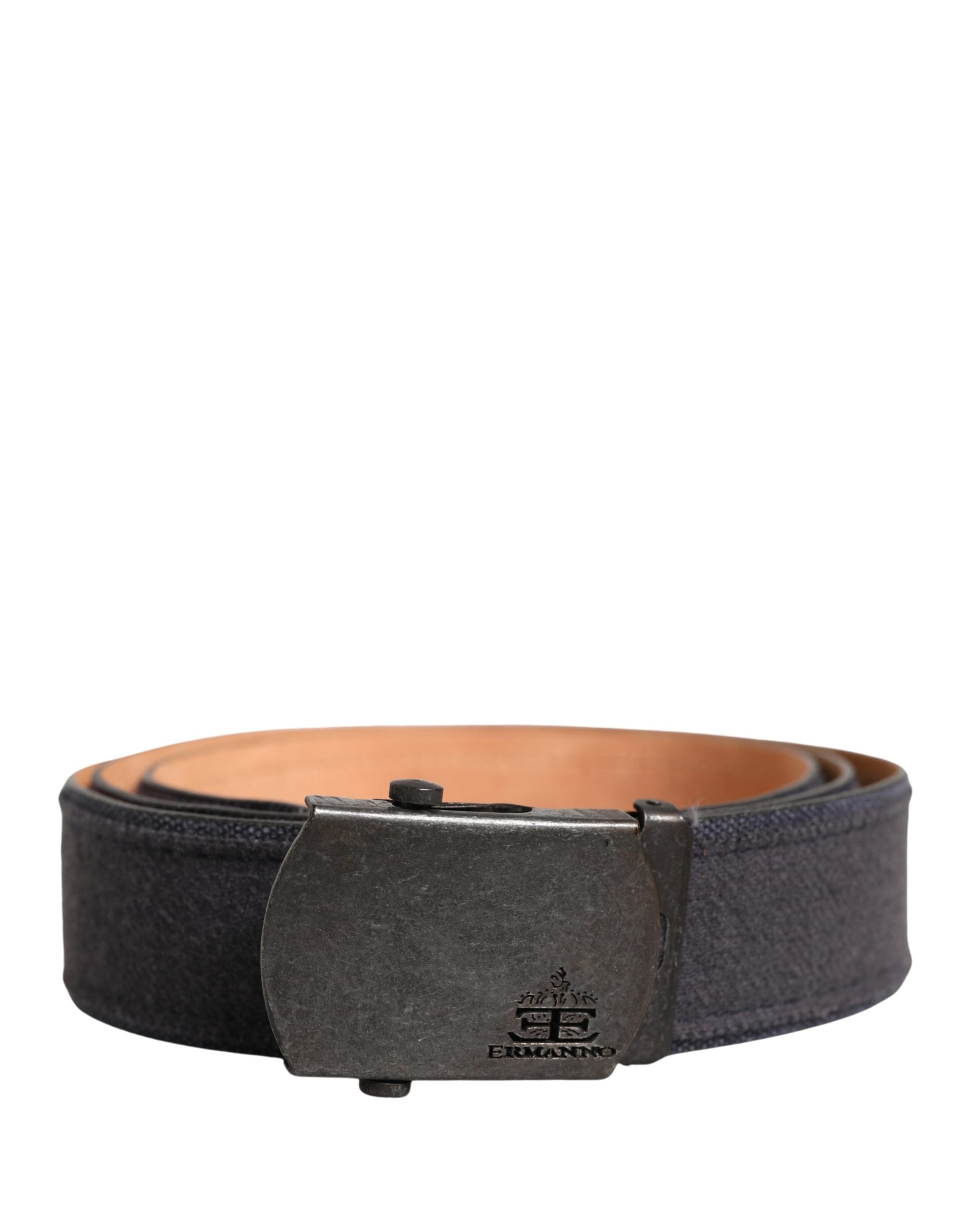 Black Wool Cotton Logo Metal Buckle Belt - ventzia