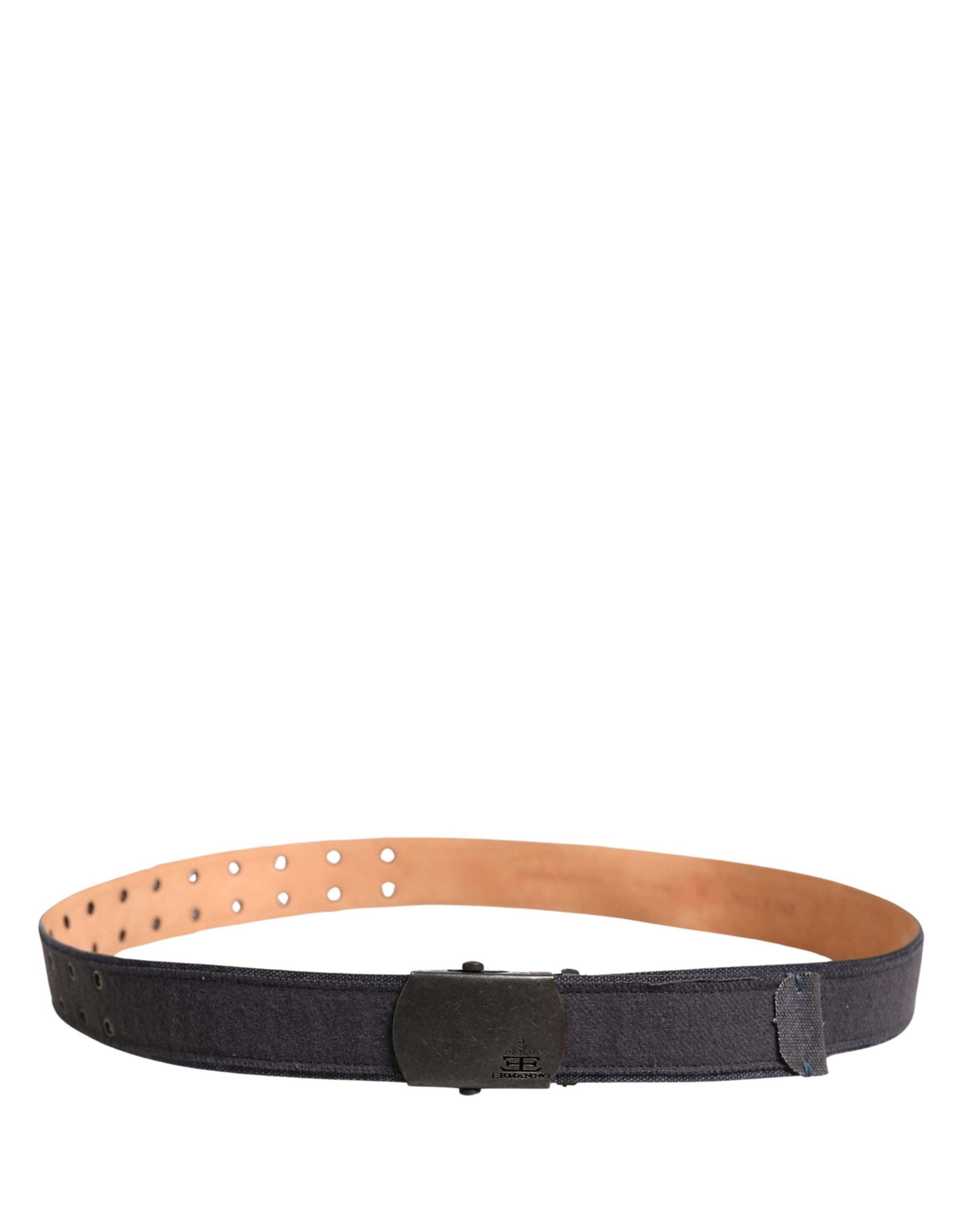 Black Wool Cotton Logo Metal Buckle Belt - ventzia