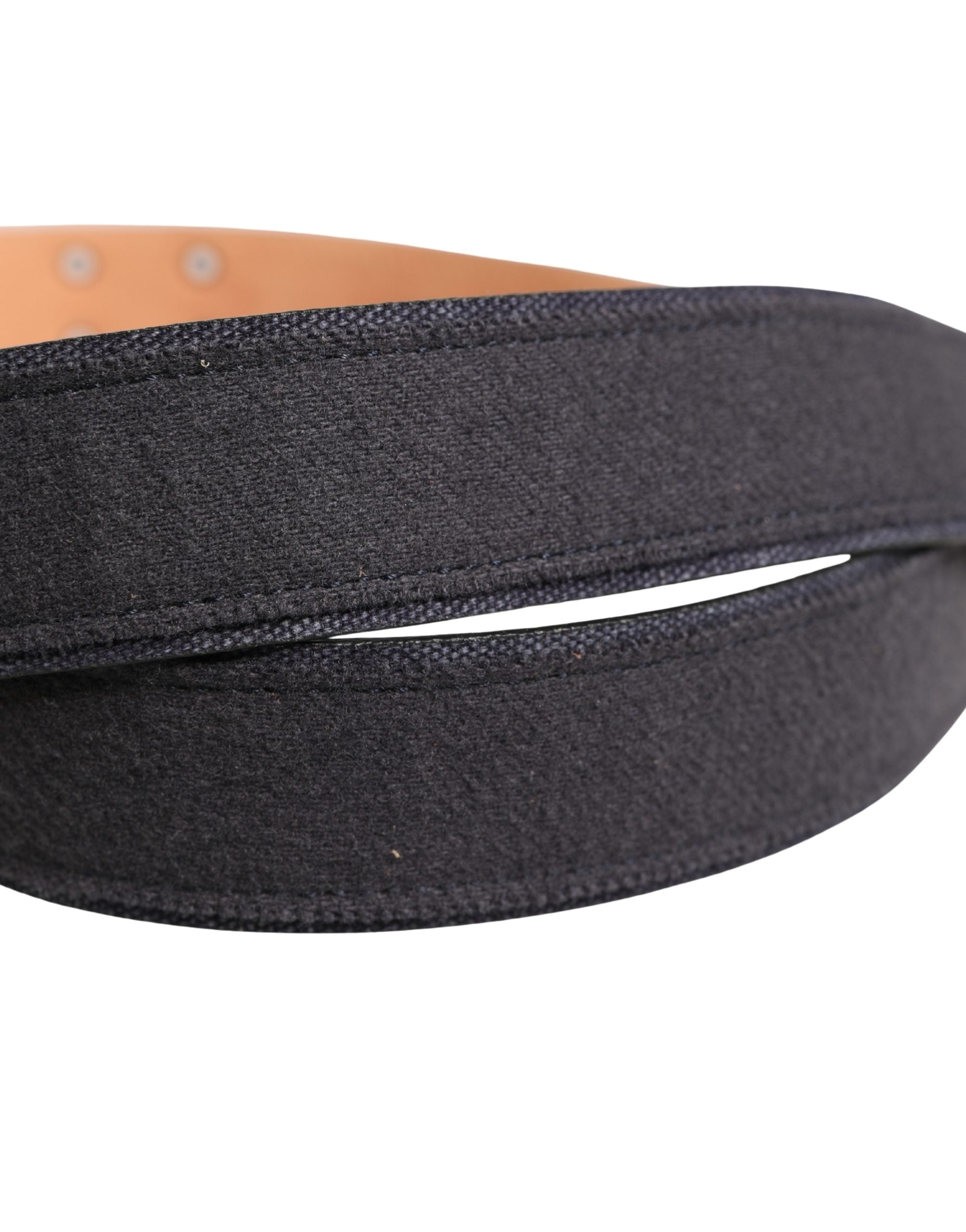 Black Wool Cotton Logo Metal Buckle Belt - ventzia