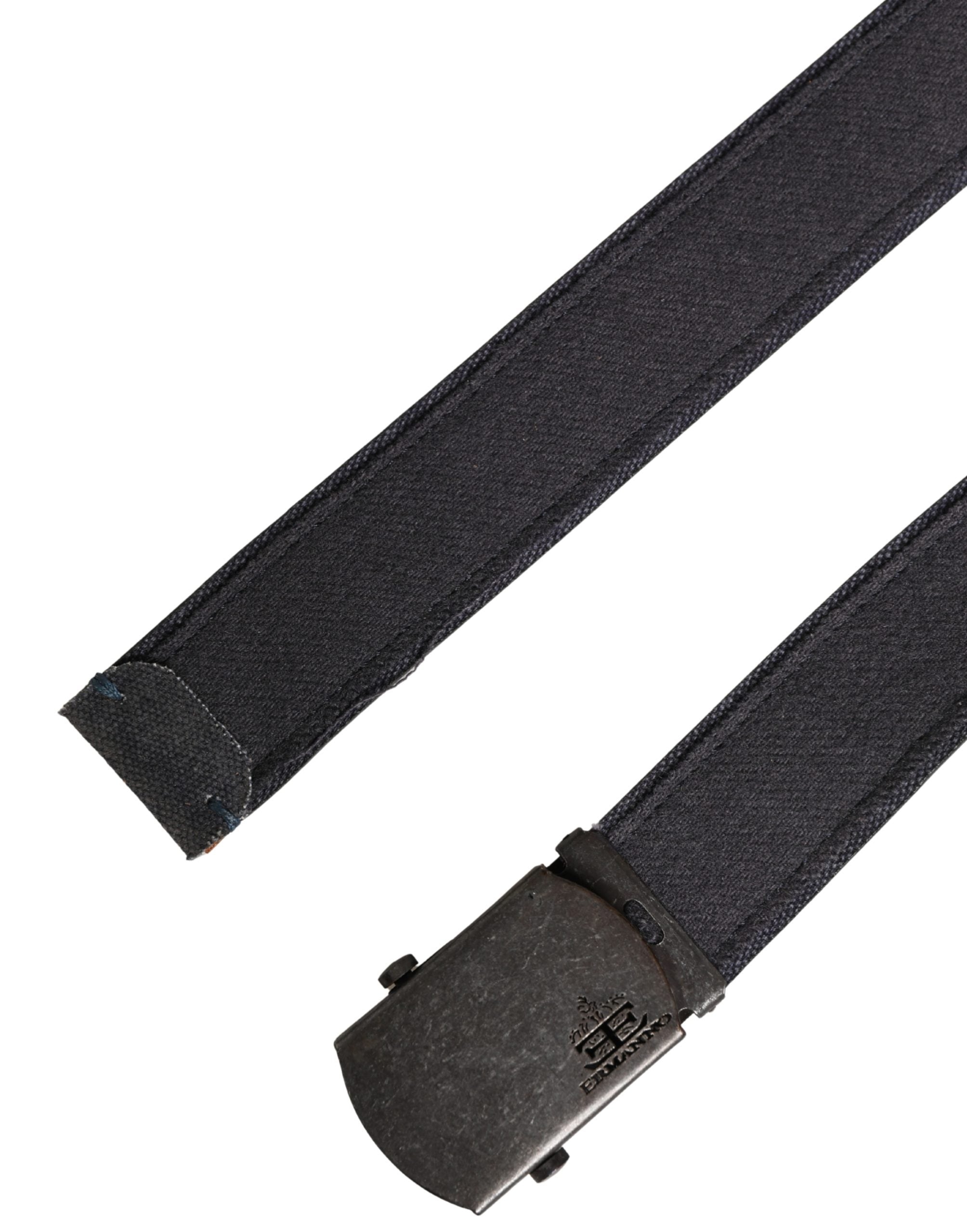 Black Wool Cotton Logo Metal Buckle Belt - ventzia