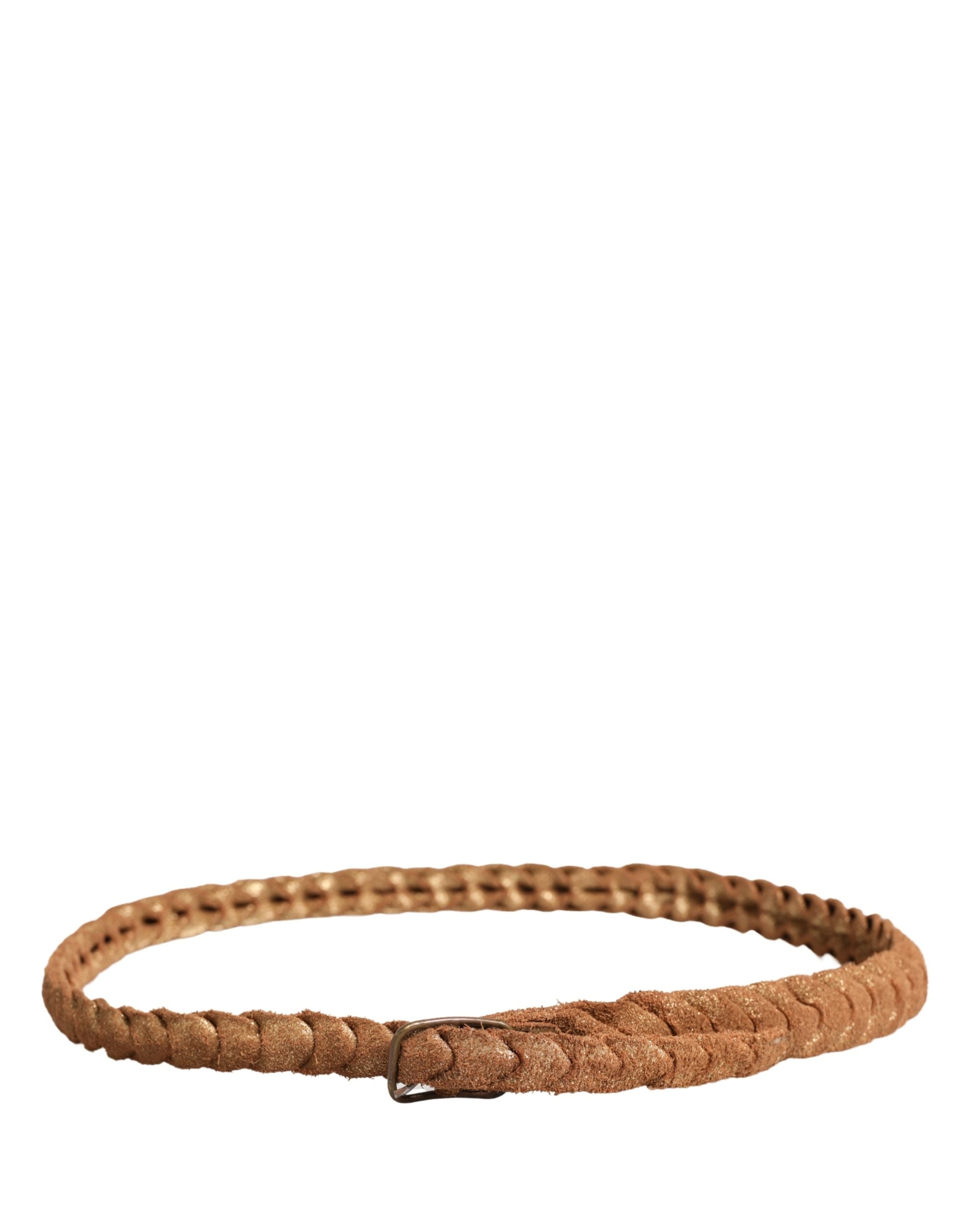 Brown Leather Braided Metal Buckle Belt - ventzia