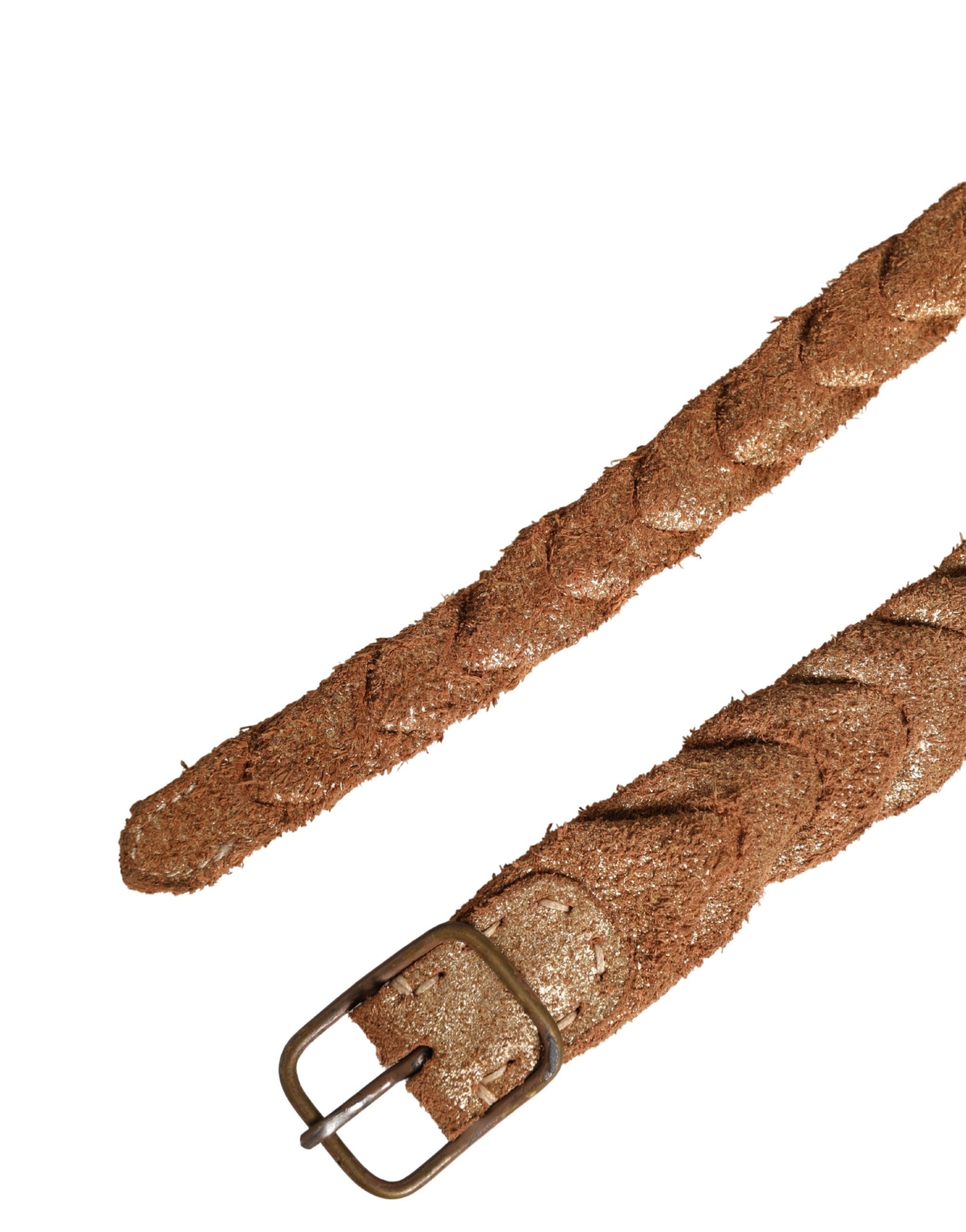 Brown Leather Braided Metal Buckle Belt - ventzia