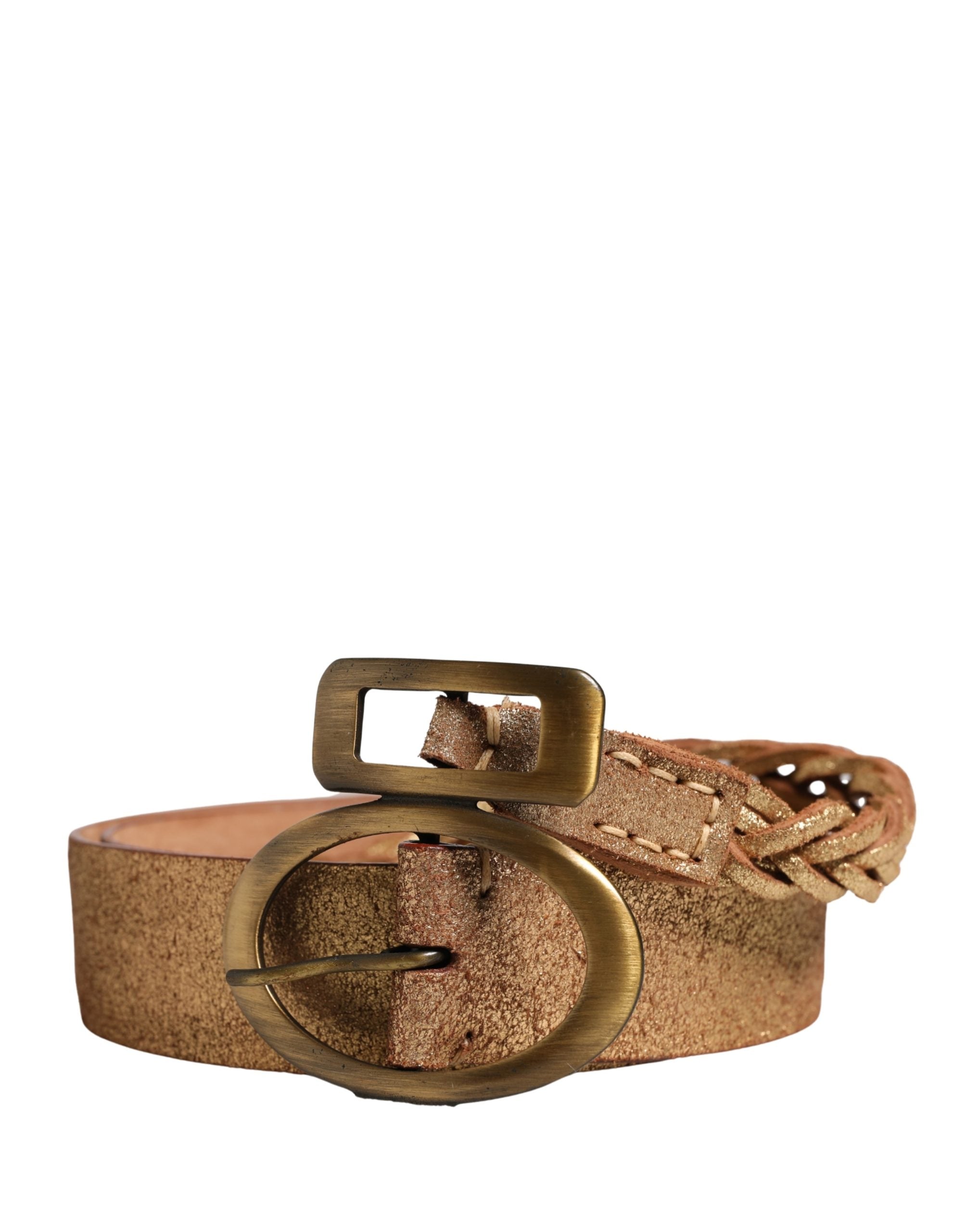 Brown Leather Braided Metal Buckle Belt - ventzia